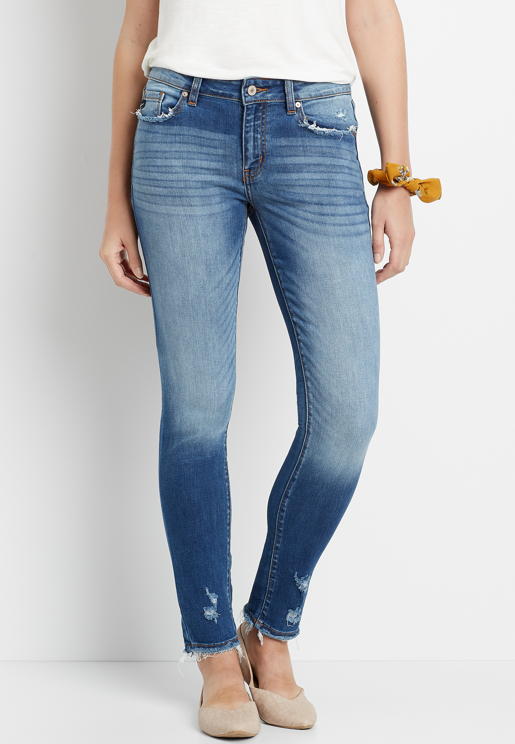 Image of Maurices Womens Kancan&trade; Medium Destructed Hem Skinny Jeans Blue