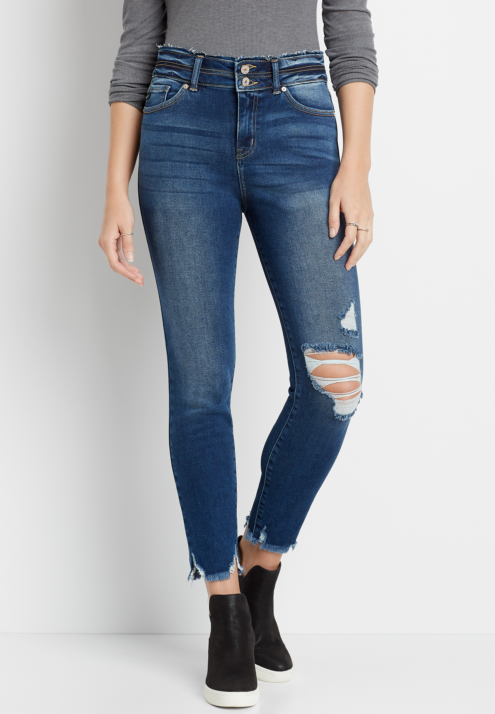 KanCan™ High Rise Destructed Stacked Waist Skinny Ankle Jean | maurices