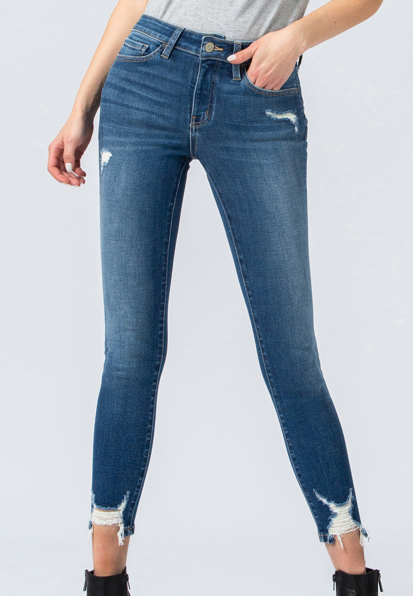 Image of Flying Monkey&trade; Womens Dark Destructed Hem Skinny Ankle Jeans Blue - Maurices