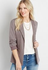 Burgundy Houndstooth Pattern Open Front Blazer, BURGUNDY, small