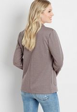 Burgundy Houndstooth Pattern Open Front Blazer, BURGUNDY, small