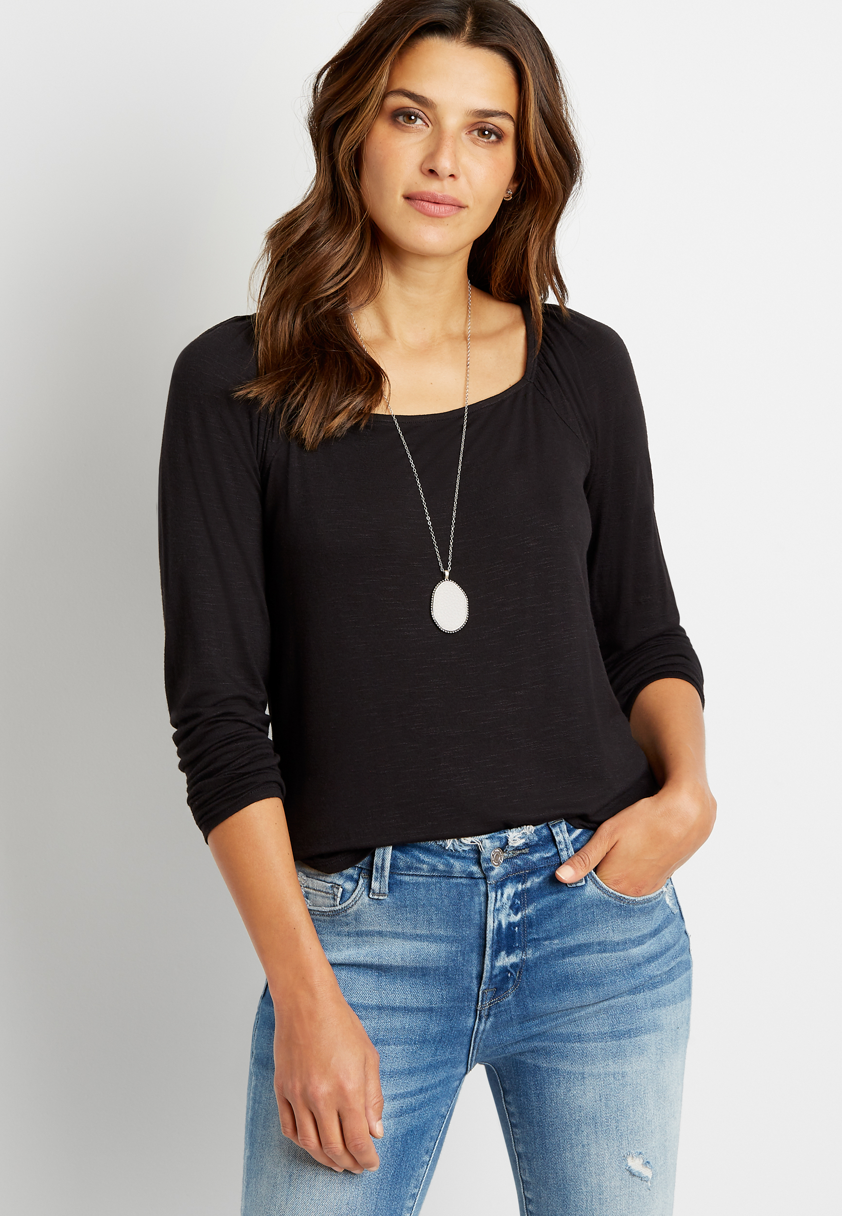24/7 Solid Long Sleeve Square Neck Tee maurices