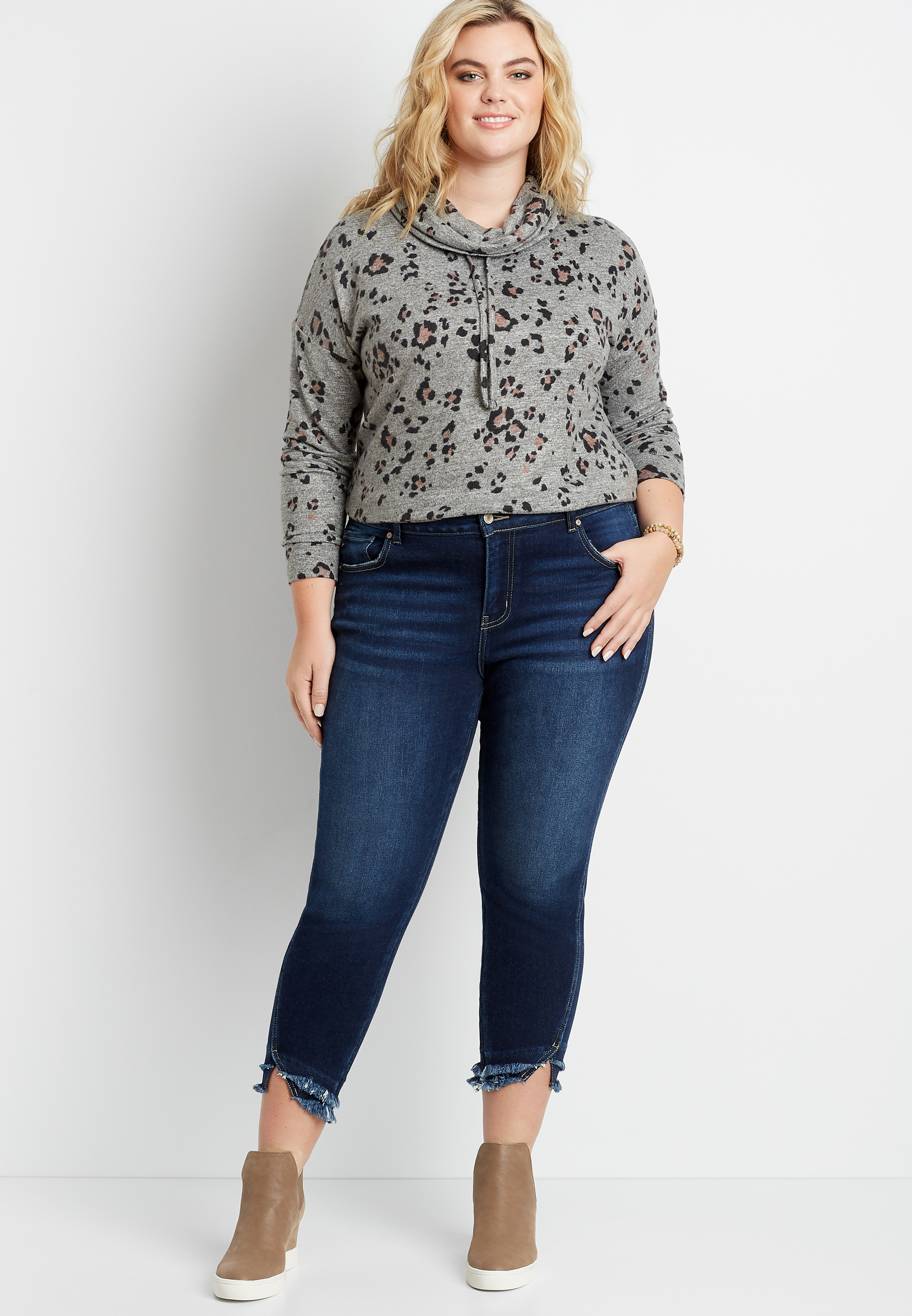 Image of Maurices Plus Size Jeans Womens Kancan&trade; Dark Double Frayed Hem Skinny Ankle Jeans Blue