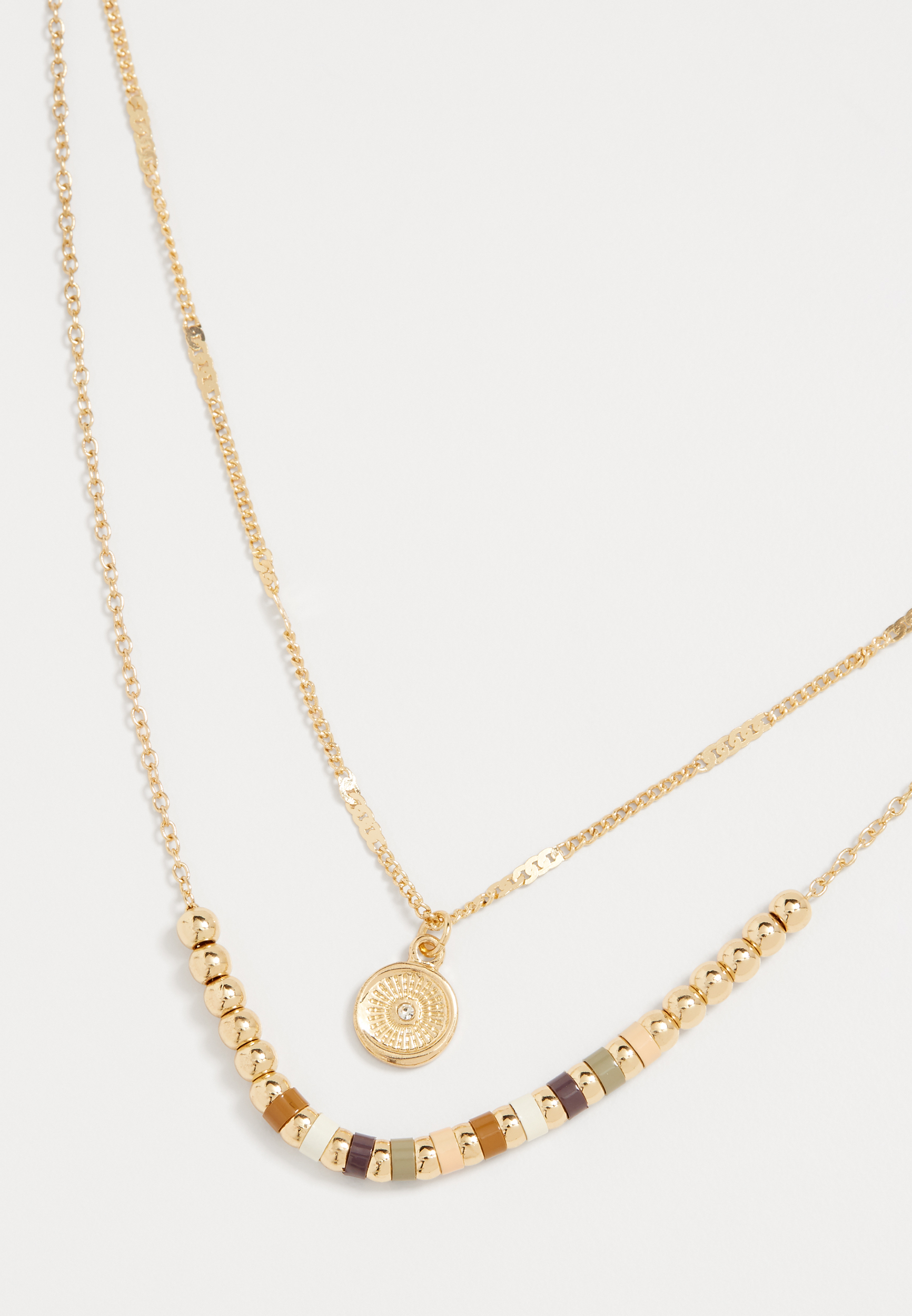 Double Row Beaded Coin Drape Necklace maurices