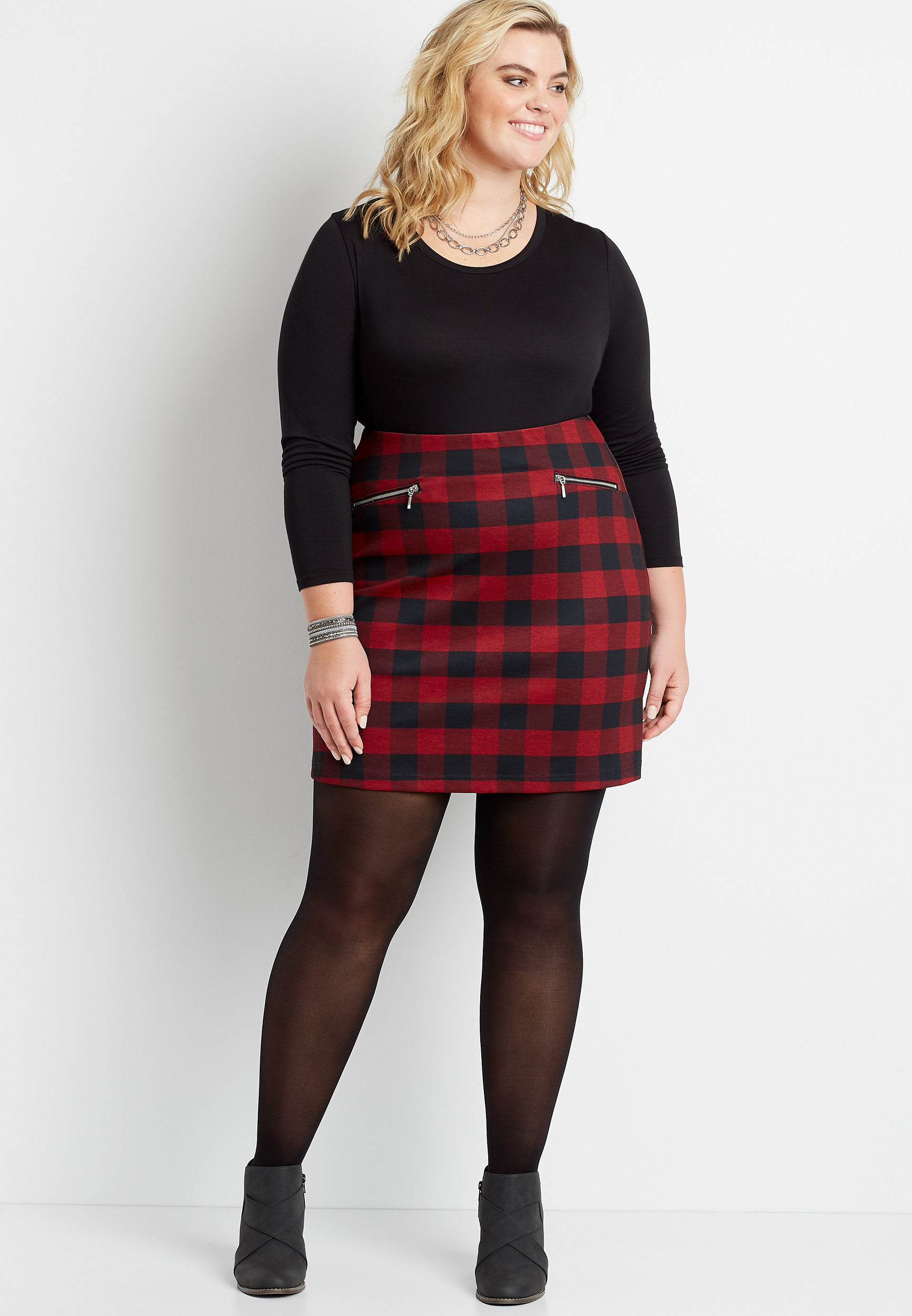 Plus Size High Rise Buffalo Plaid Skirt | lupon.gov.ph