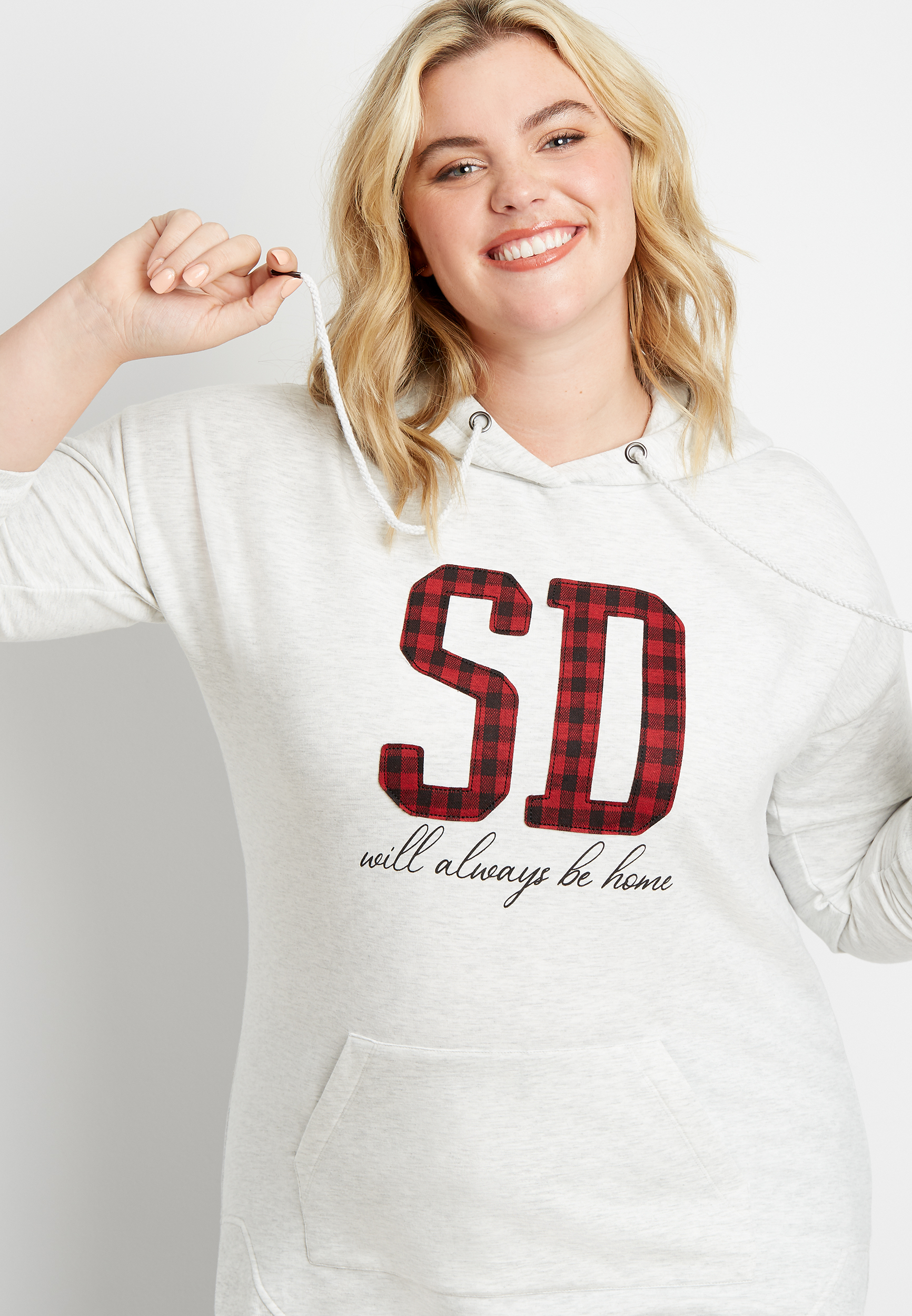 Image of Maurices Plus Size Womens Buffalo Plaid South Dakota State Pullover Hoodie Gray