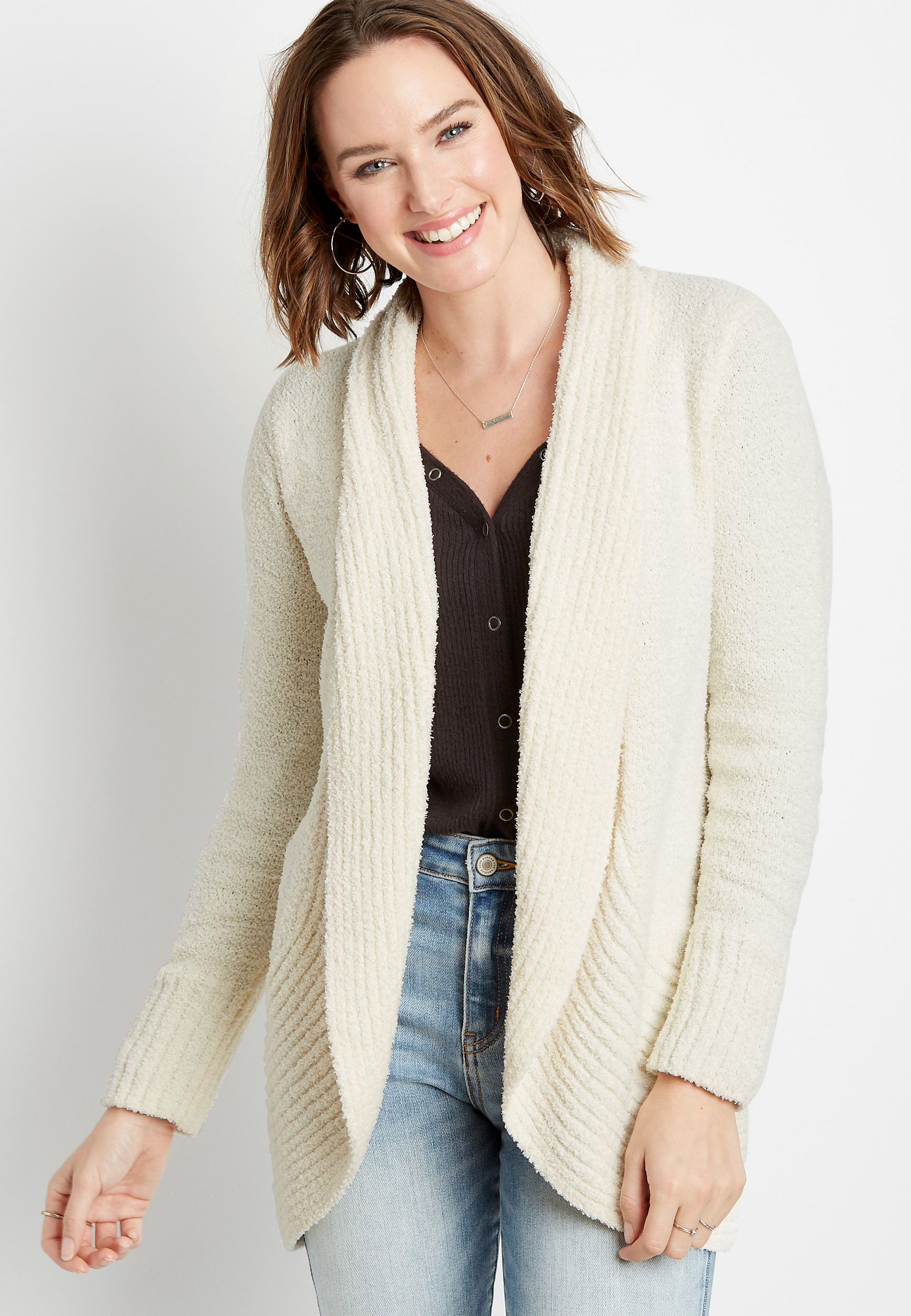 White Cozy Teddy Open Front Cardigan | maurices