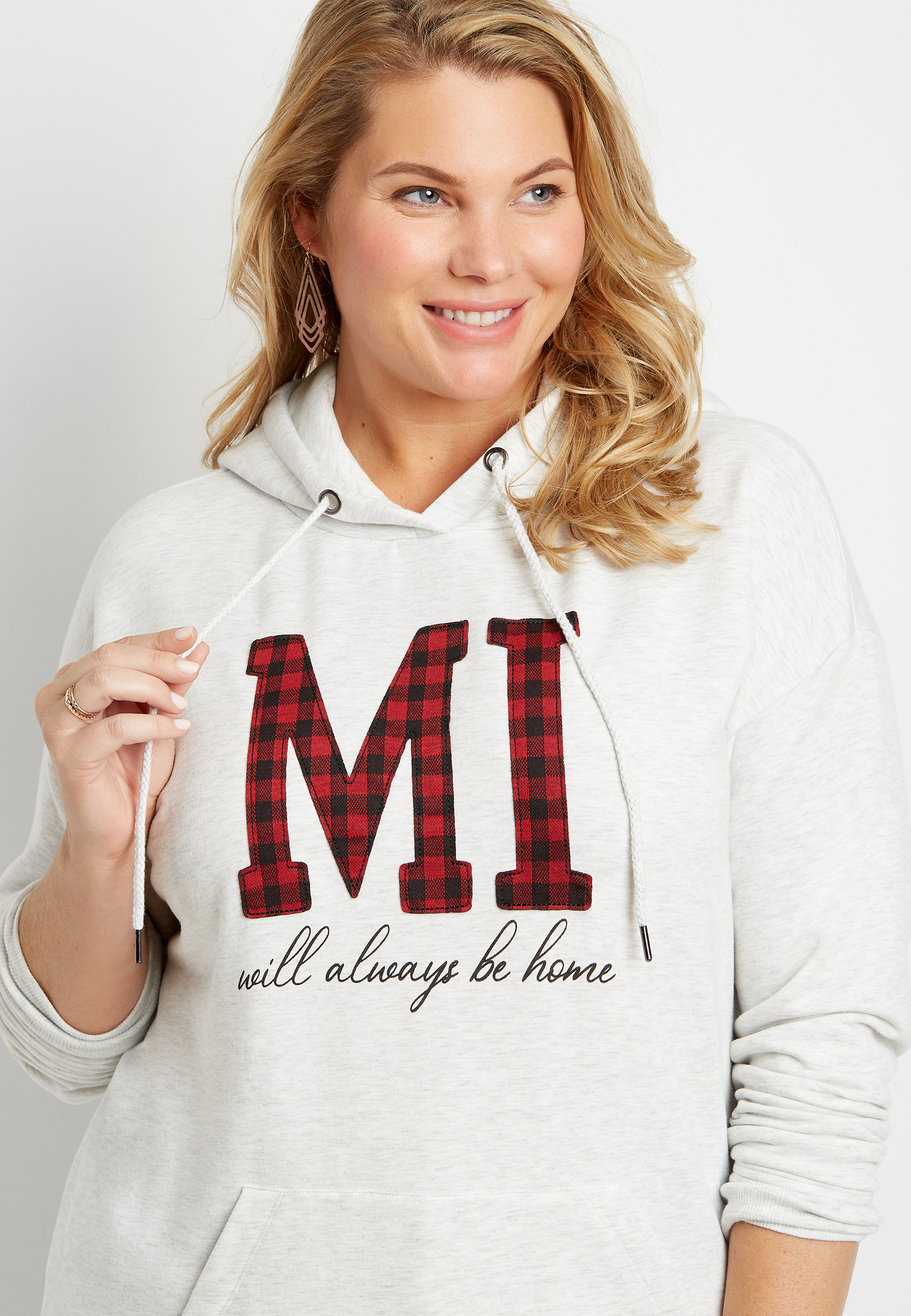 Image of Maurices Plus Size Womens Buffalo Plaid Michigan State Pullover Hoodie Gray
