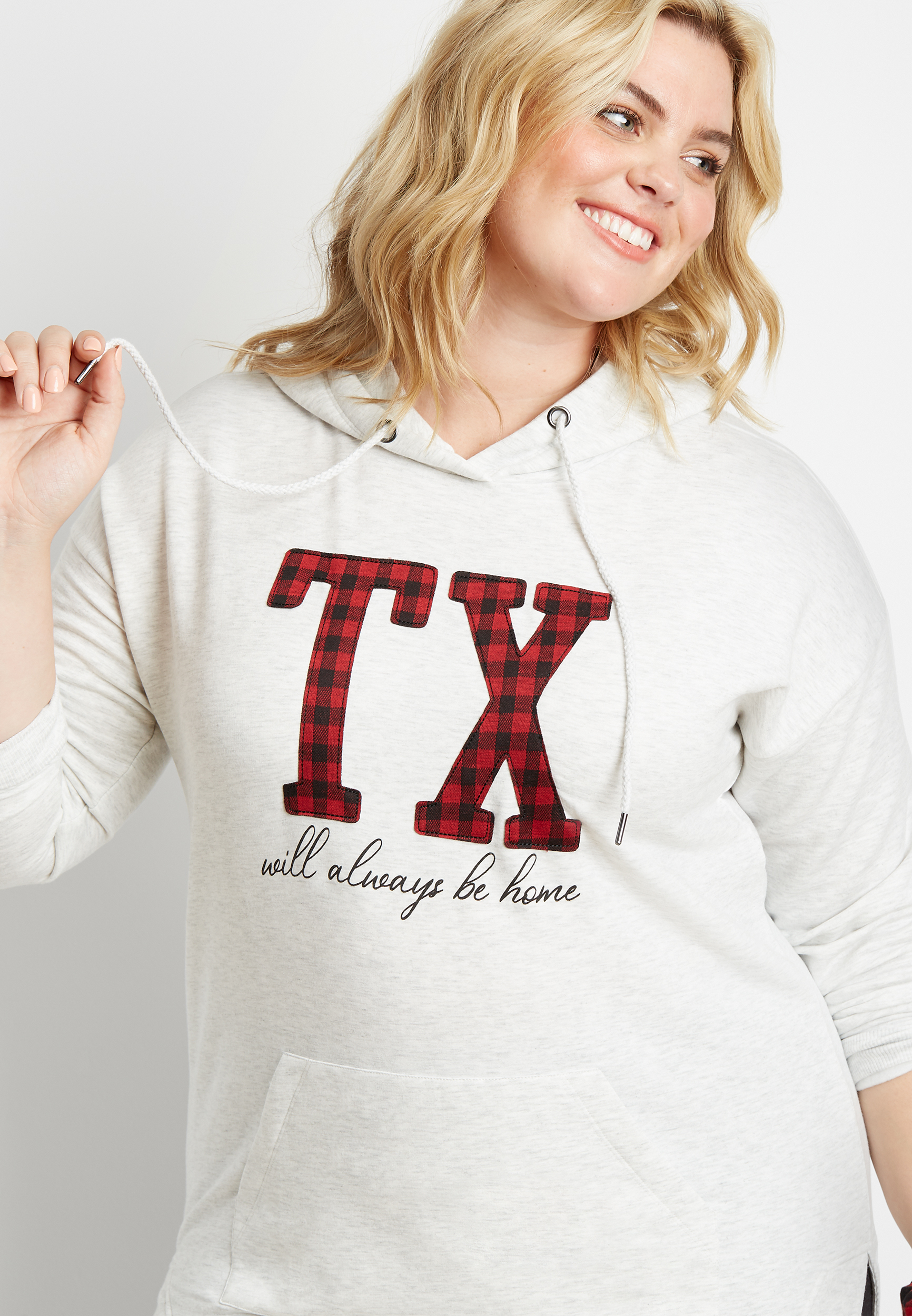 Image of Maurices Plus Size Womens Buffalo Plaid Texas State Pullover Hoodie Gray
