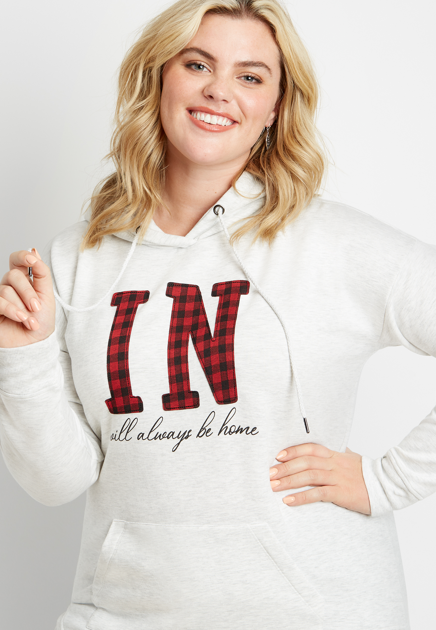 Image of Maurices Plus Size Womens Buffalo Plaid Indiana State Pullover Hoodie Gray