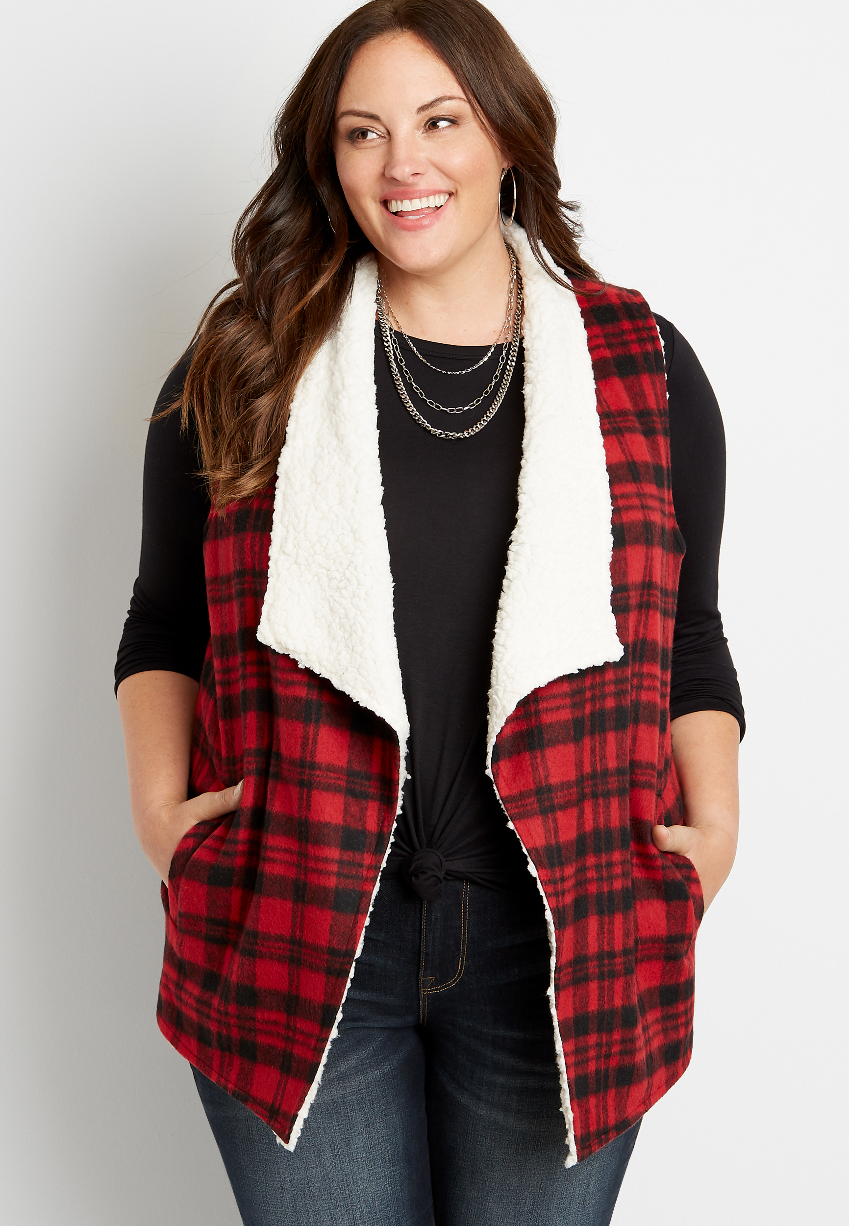 red plaid plus size pants
