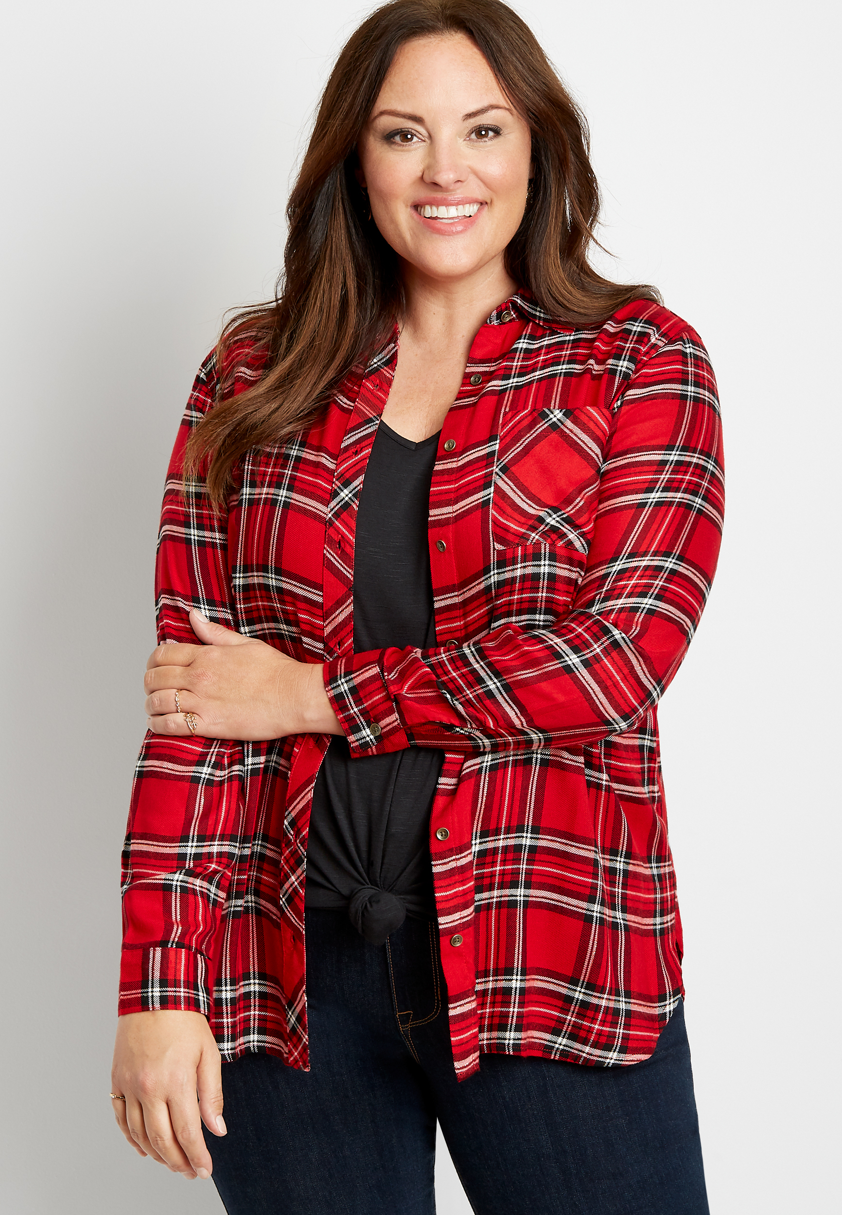 plus size red check shirt