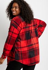 Plus Size Red Buffalo Plaid Oversized Fleece Shacket, , small