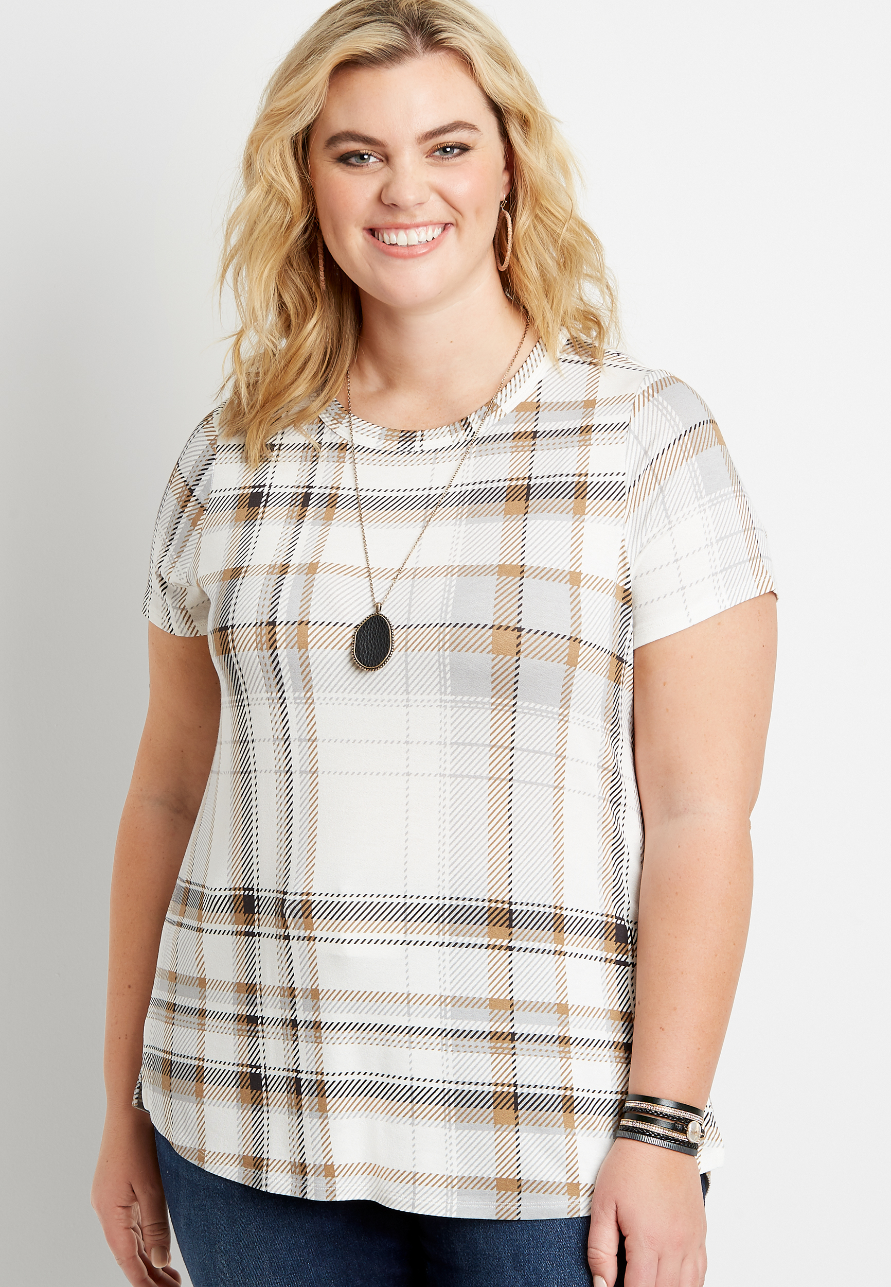 plus size plaid tops