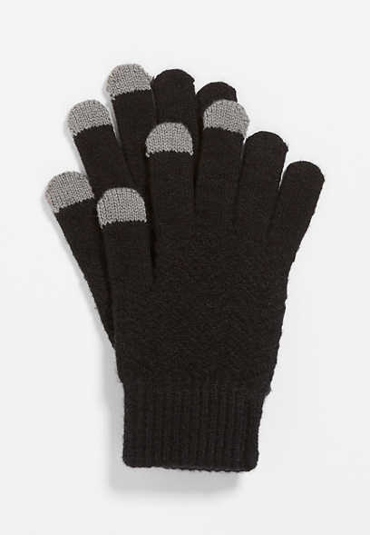 Black Finger Tech Knit Gloves