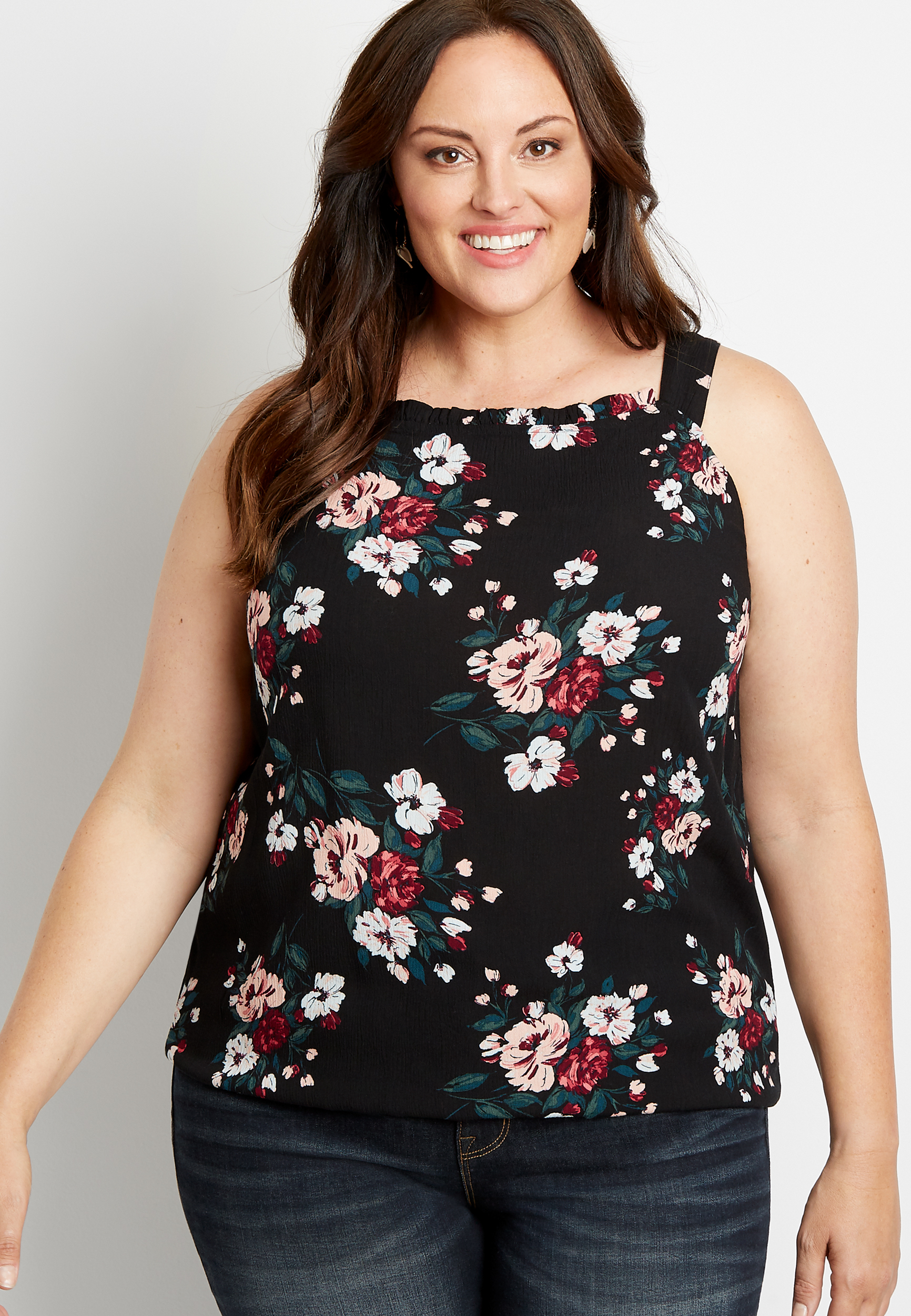 Plus Size Black Floral Halter Neck Tank Top | maurices