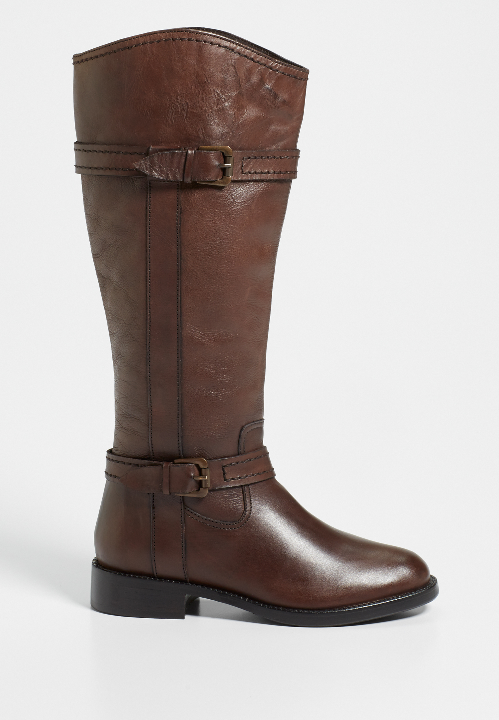 Megan genuine leather boot with buckles in brown | maurices