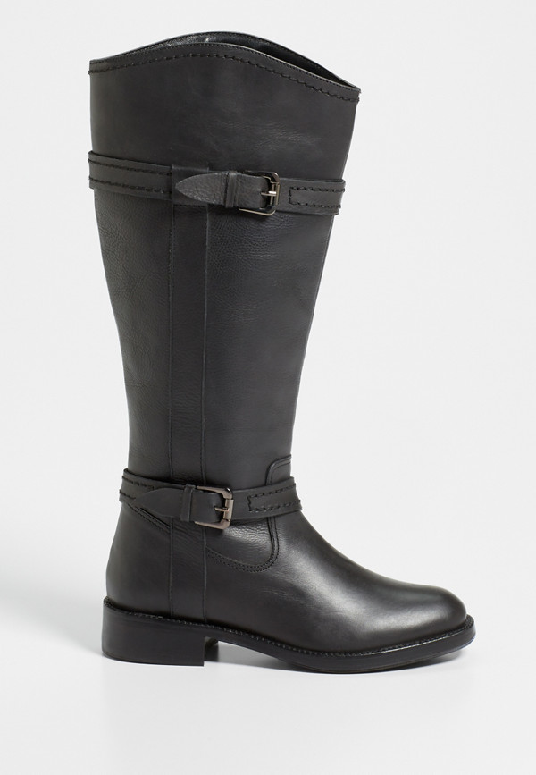 Megan genuine leather boot with buckles in black | maurices