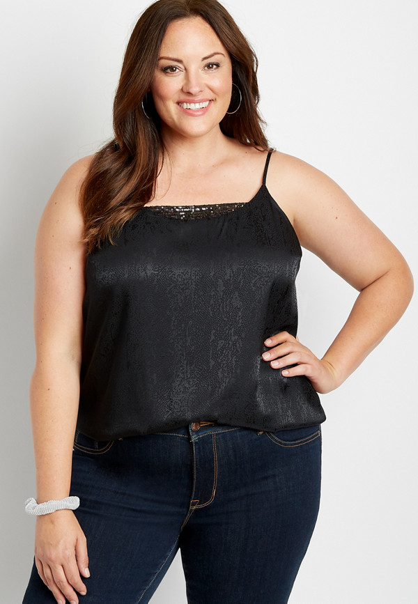 Plus Size Shimmer Sequin Trim Tank Top | maurices