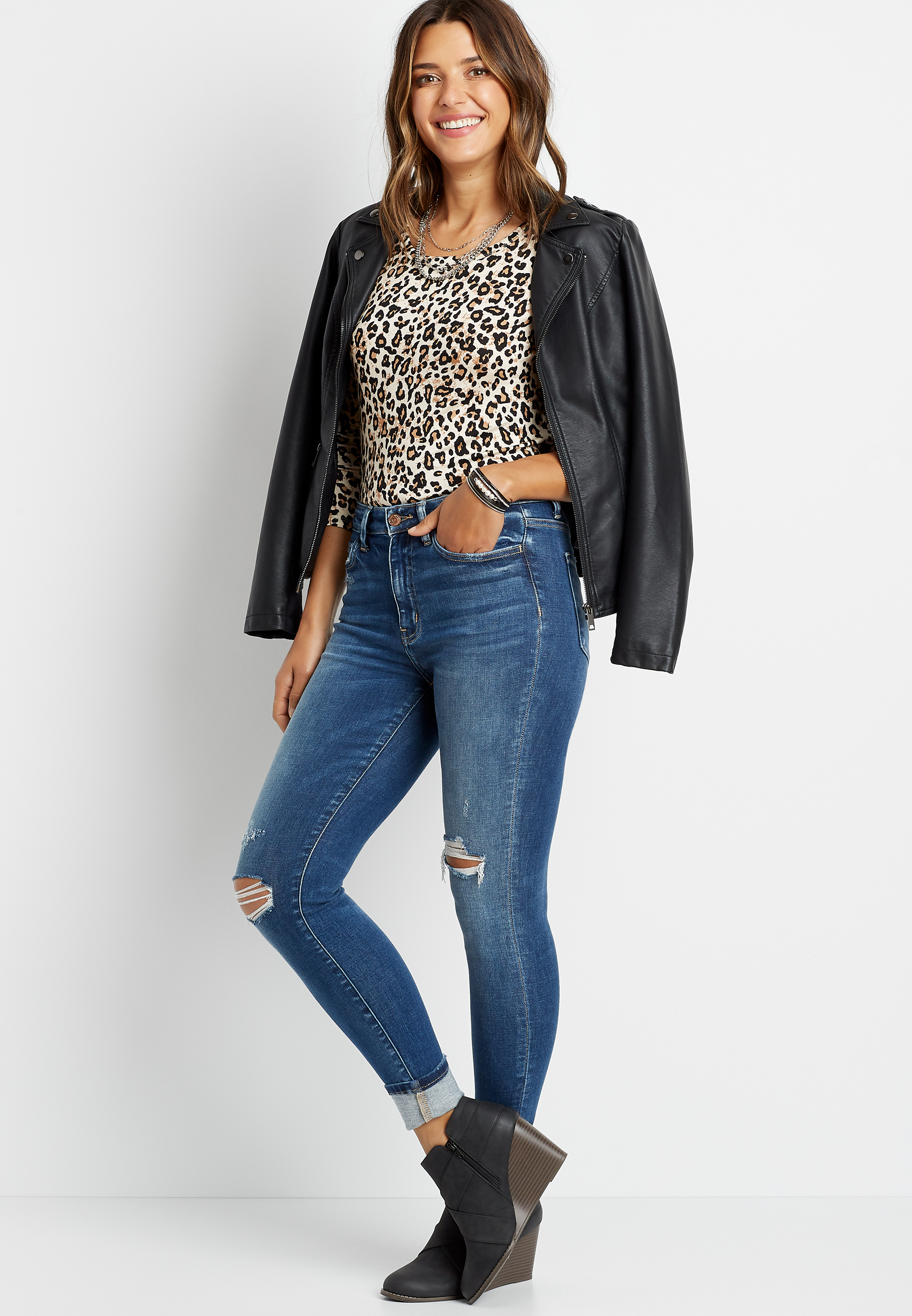 Image of Flying Monkey&trade; Womens High Rise Dark Destructed Skinny Ankle Jeans Blue - Maurices