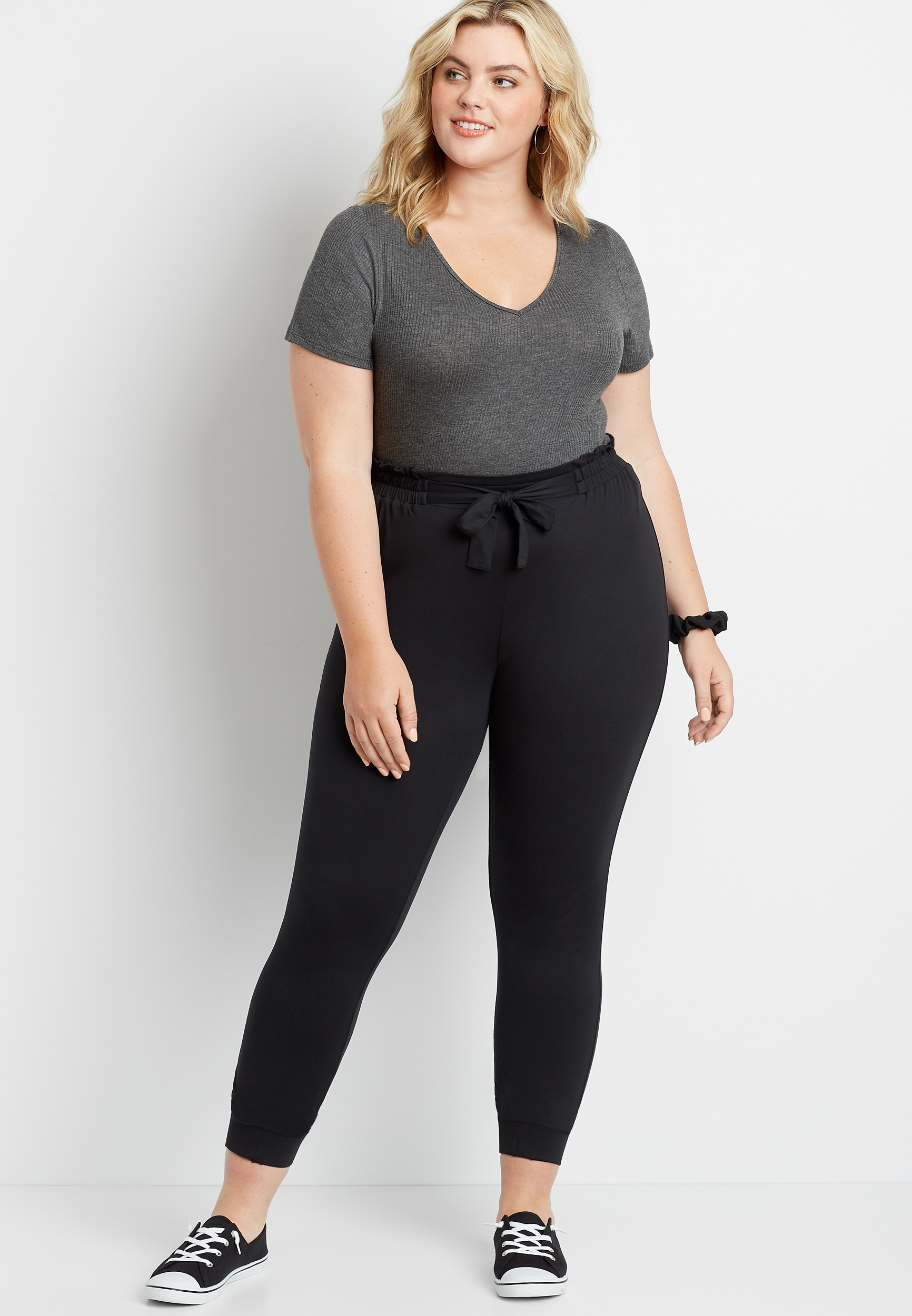 Plus Size Black Ultra Soft Tie Waist Jogger Pant | maurices