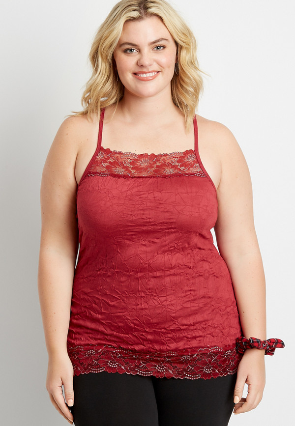 Plus Size Solid Metallic Lace Crinkle Cami | maurices