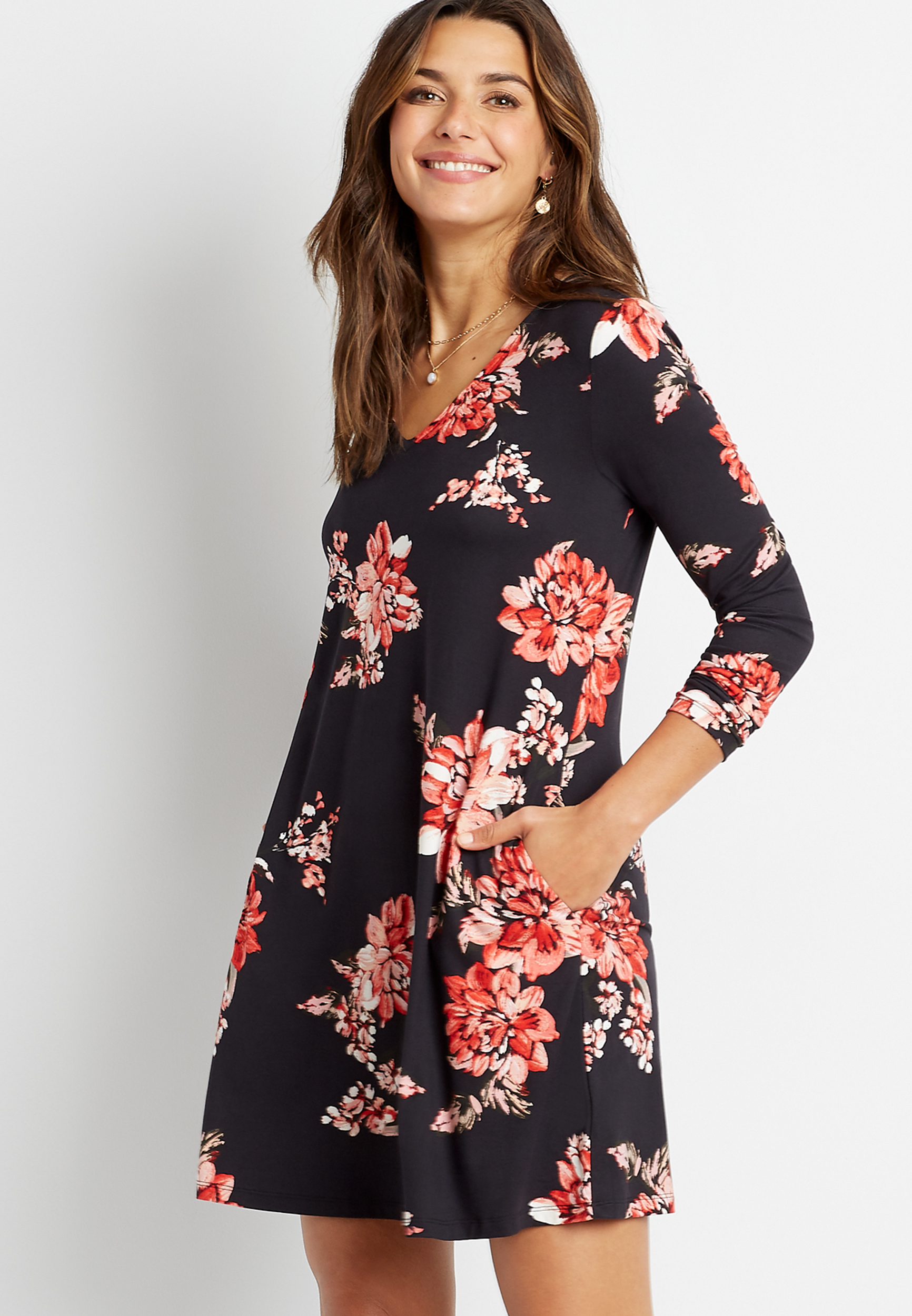 black floral shift dress