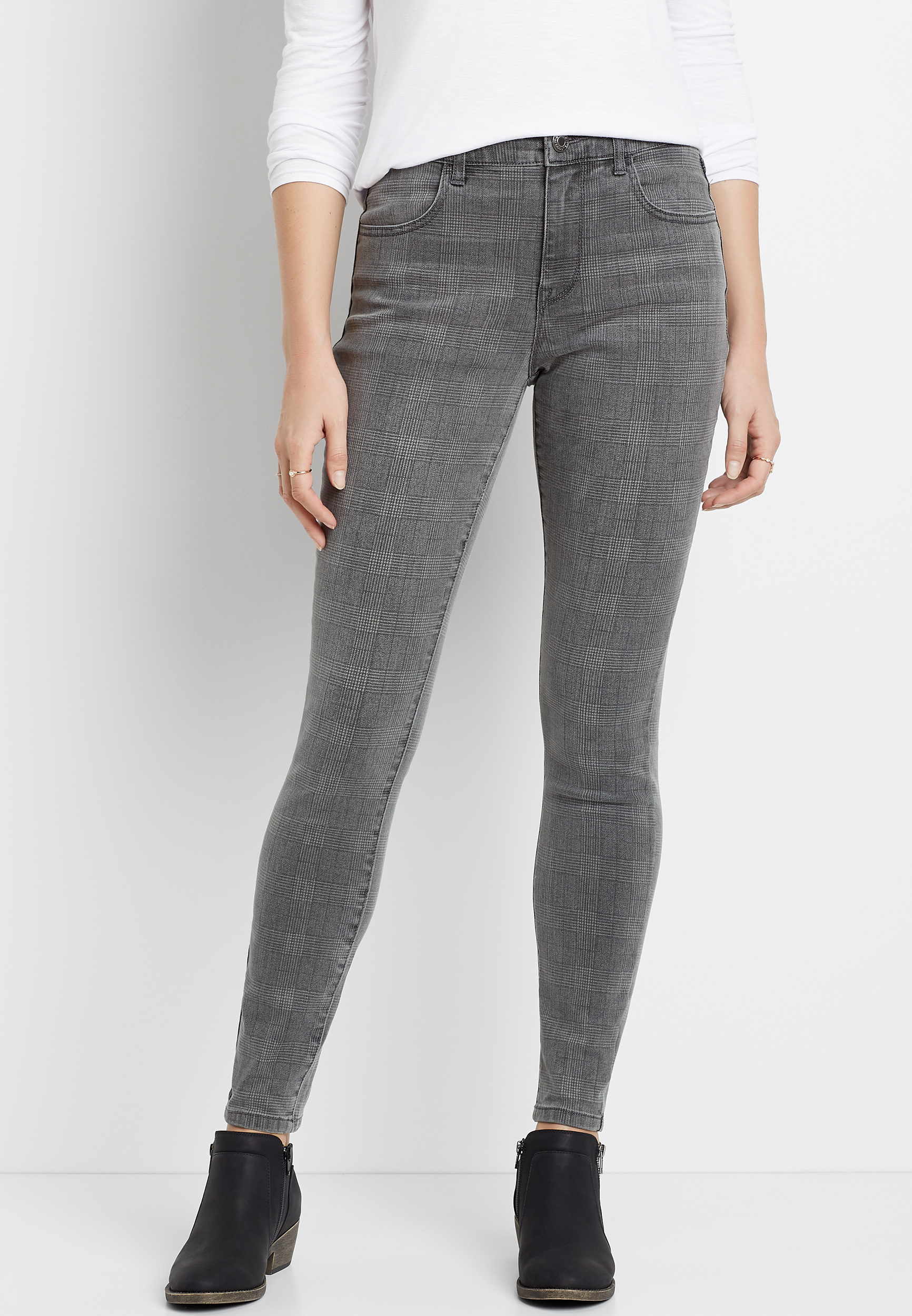 DenimFlex™ High Rise Gray Plaid Print Jegging | maurices