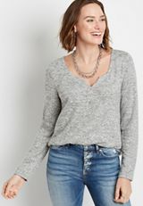24/7 Heather Gray Split Neck Cozy Tee, , small