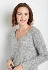 24/7 Heather Gray Split Neck Cozy Tee, , small