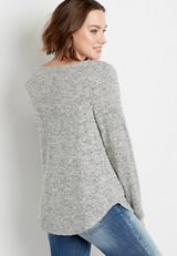 24/7 Heather Gray Split Neck Cozy Tee, , small