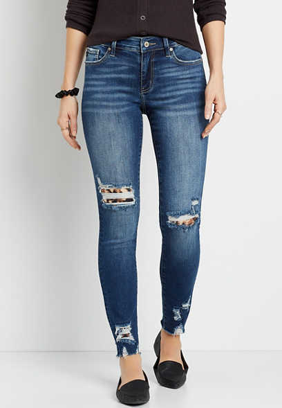 KanCan™ Skinny Mid Rise Leopard Backed Ripped Jean