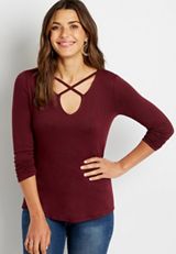 24/7 Solid Strappy Neck Cozy Tee, C1849, small