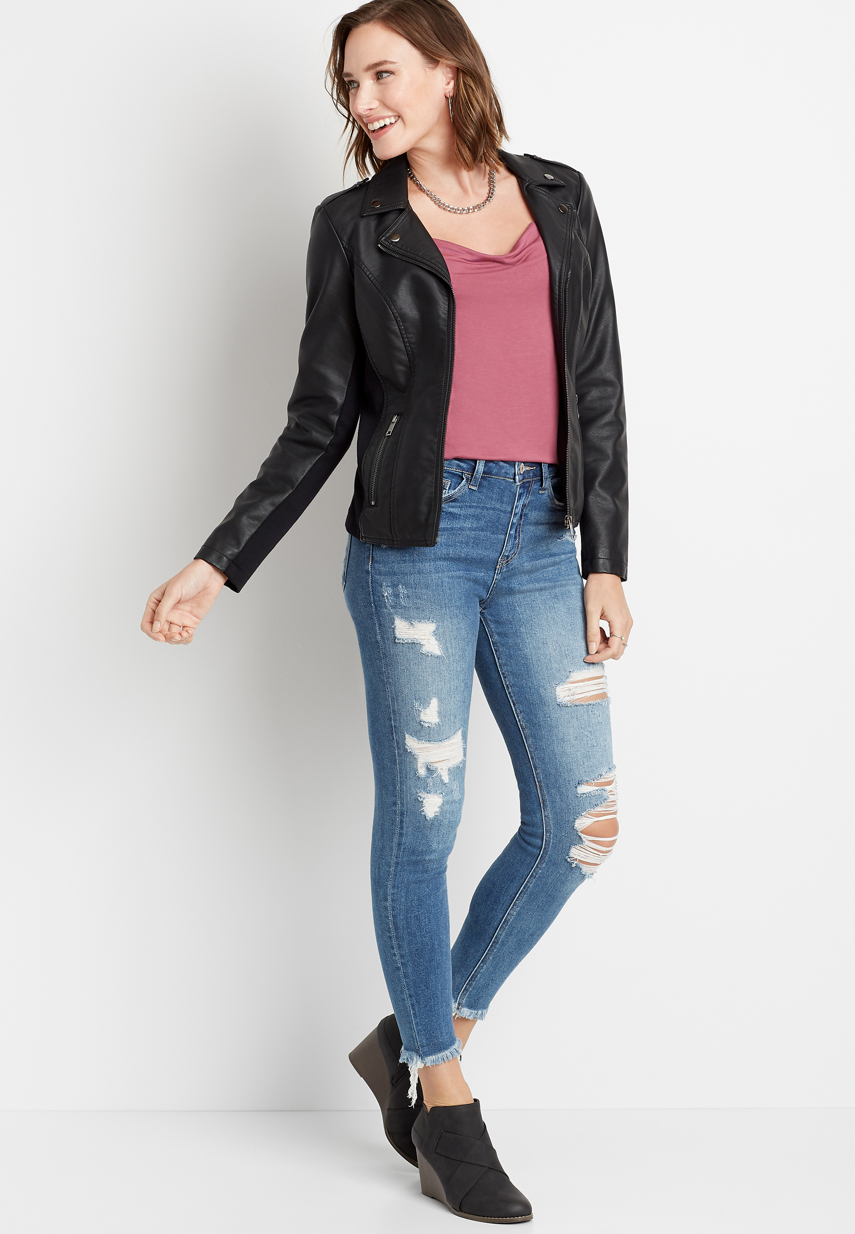 Image of Maurices Womens Vervet&trade; High Rise Destructed Fray Hem Skinny Ankle Jeans Blue