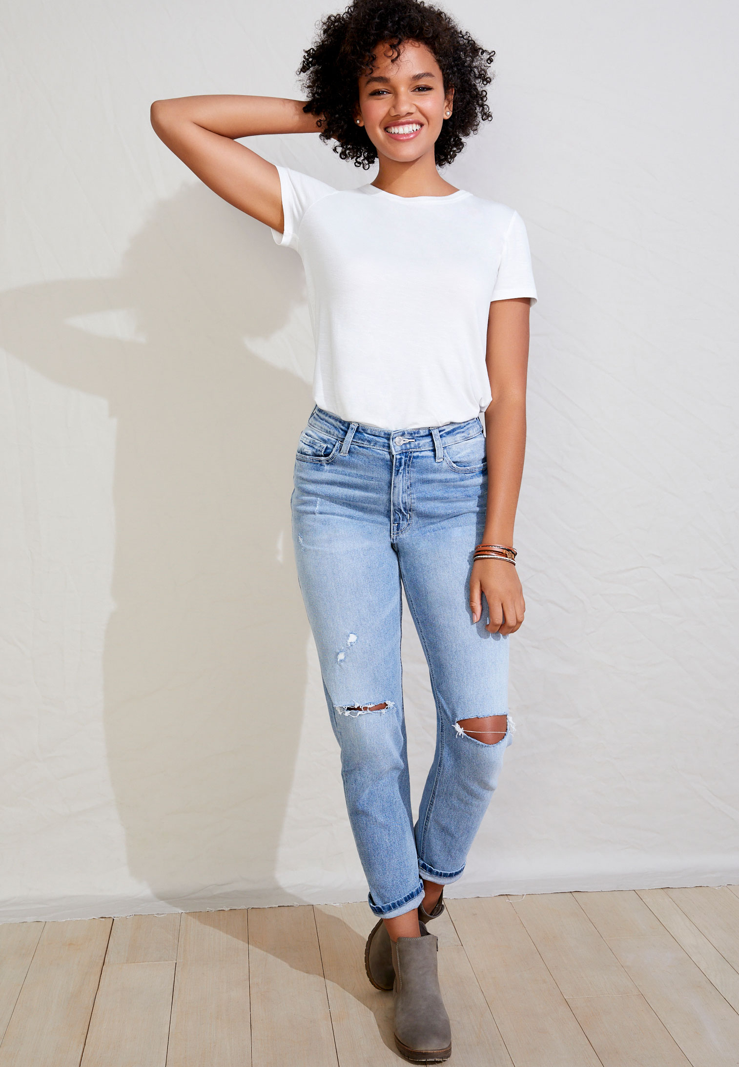 Image of Maurices Womens Vervet&trade; High Rise Light Wash Destructed Mom Jeans Blue