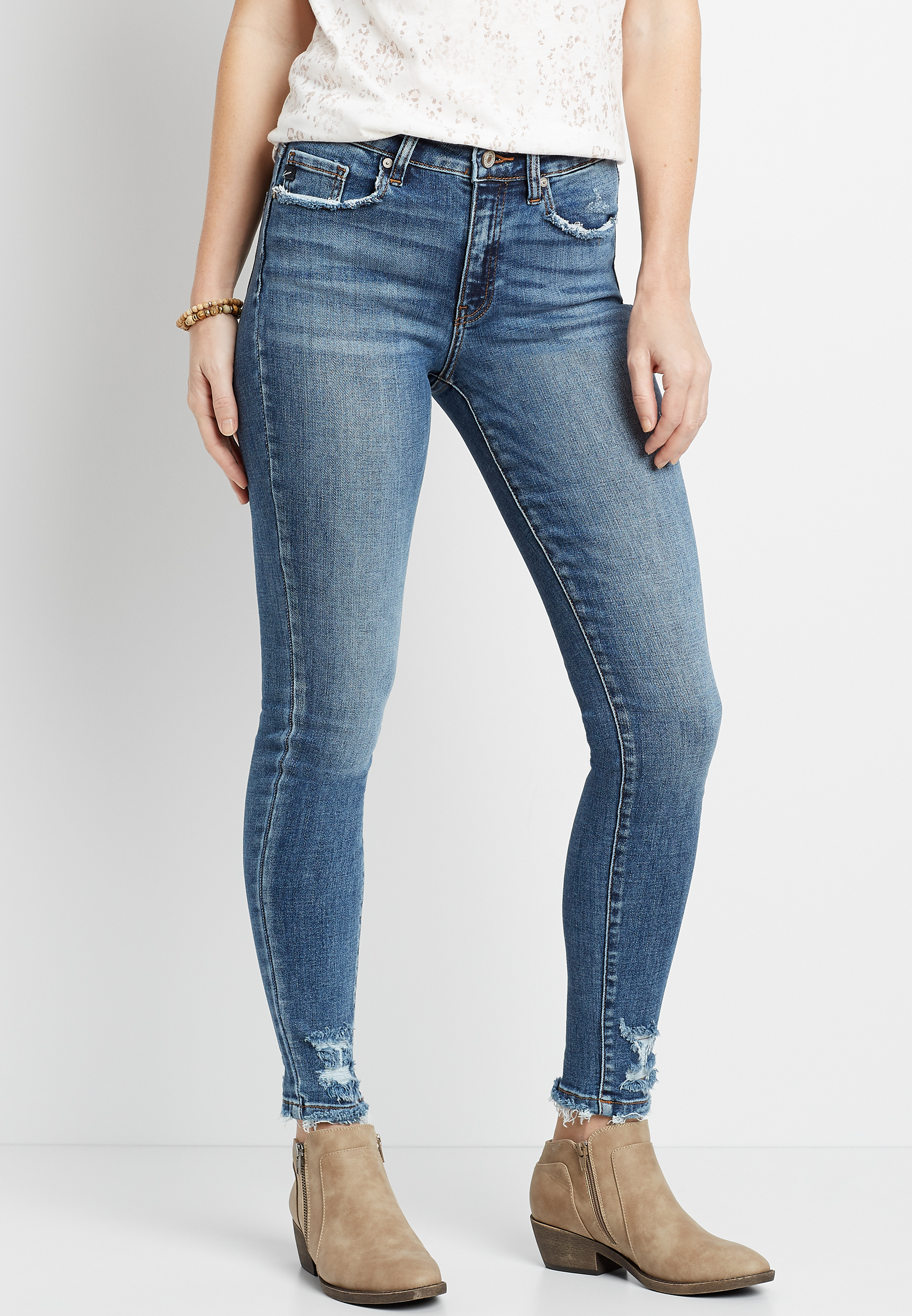 Image of Maurices Womens Kancan&trade; High Rise Medium Destructed Hem Skinny Jeans Blue