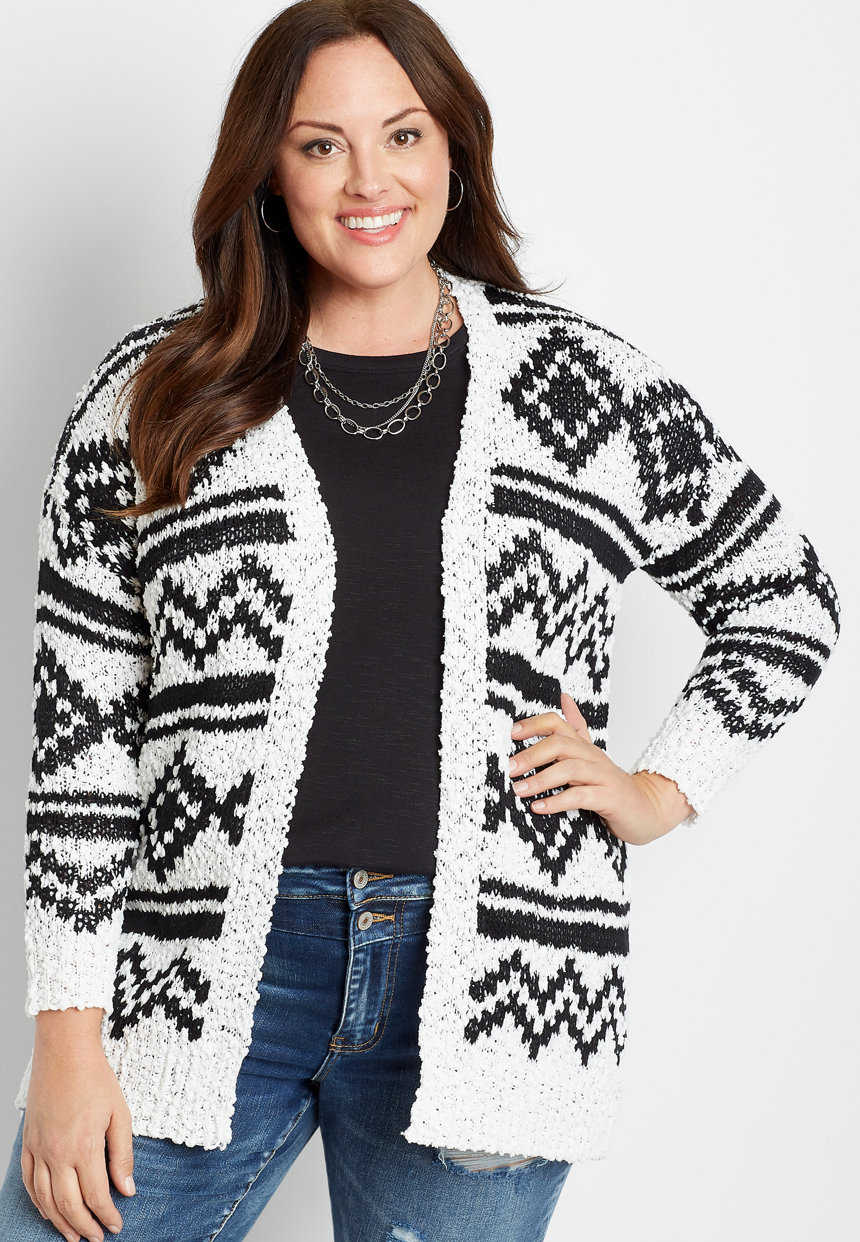 Plus Size Patterned Cozy Open Front Cardigan | maurices