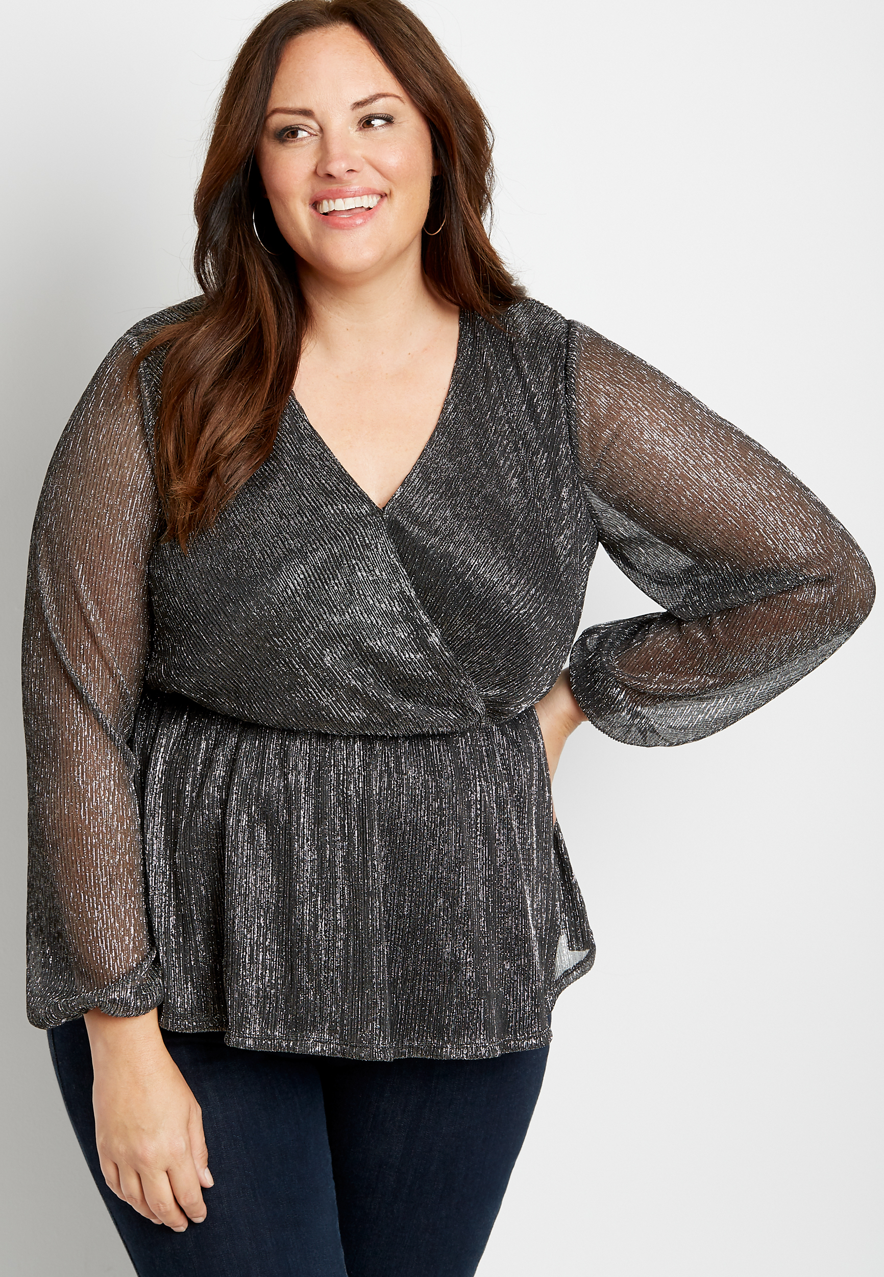 Plus Size Shimmer Wrap Peplum Blouse | maurices