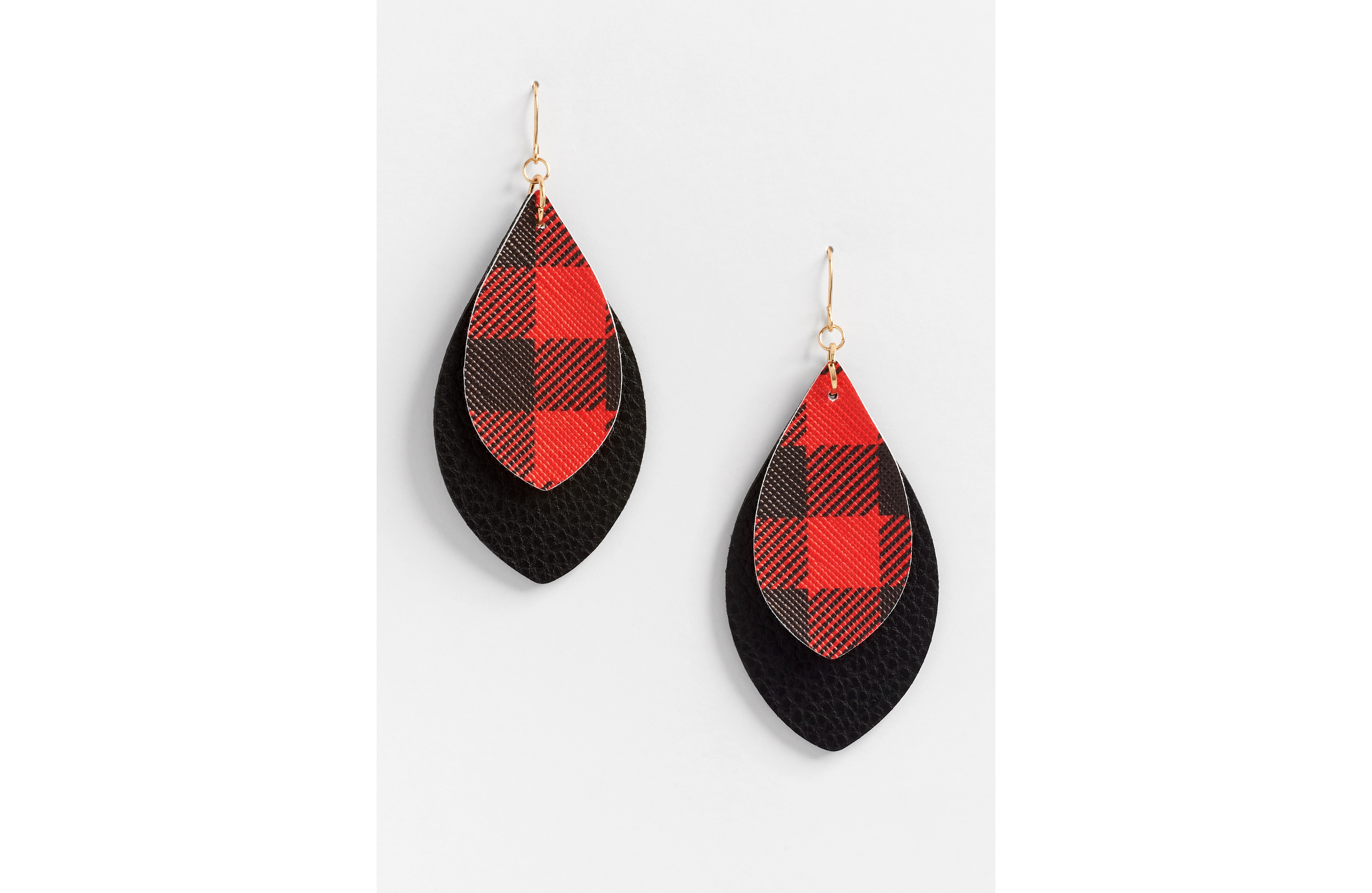 Buffalo Plaid Faux Leather Double Layer Drop Earrings