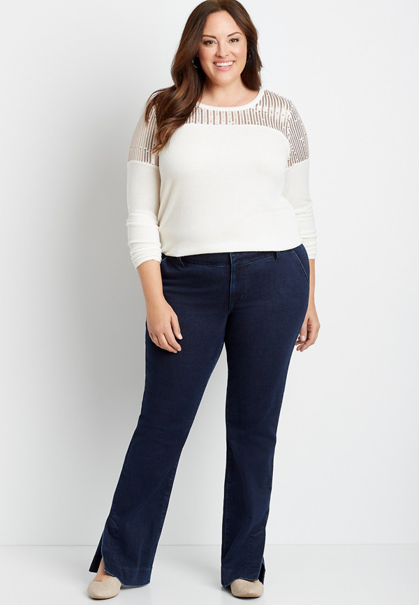 Plus Size Dark Wide Waistband Trouser Jean | maurices