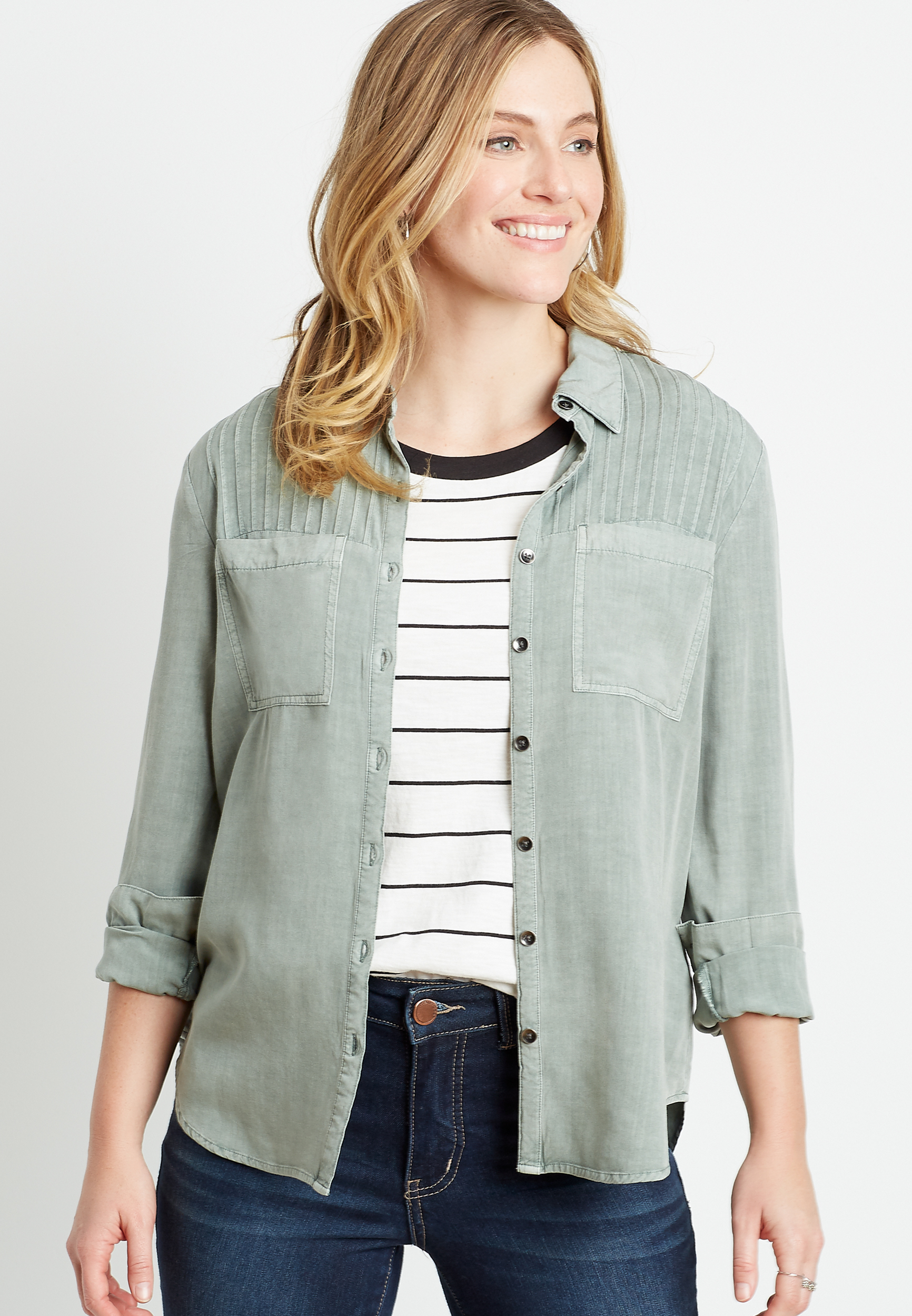 Olive Button Down Utility Shirt | maurices