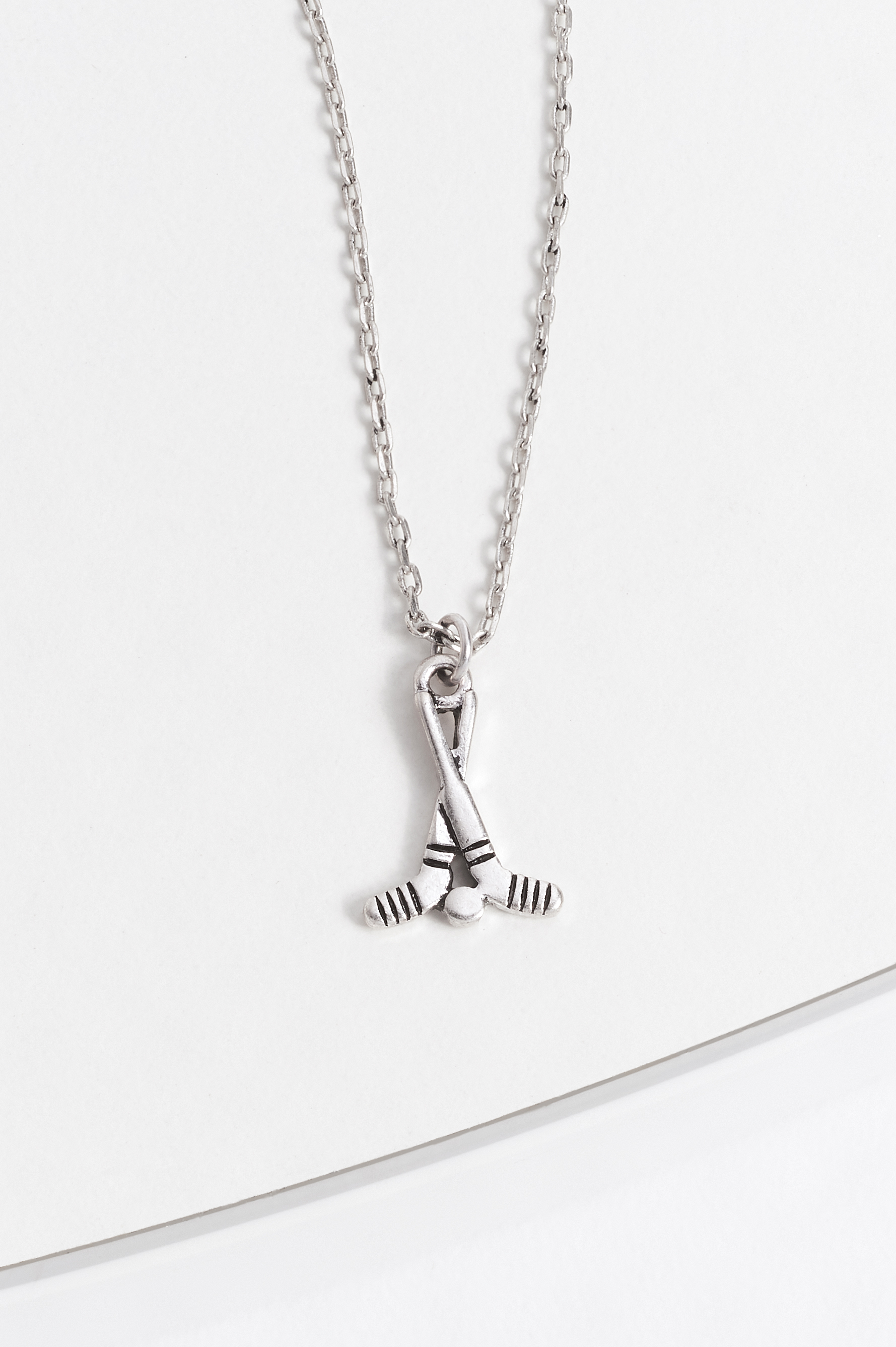 Dainty Silver Hockey Mom Necklace, , large