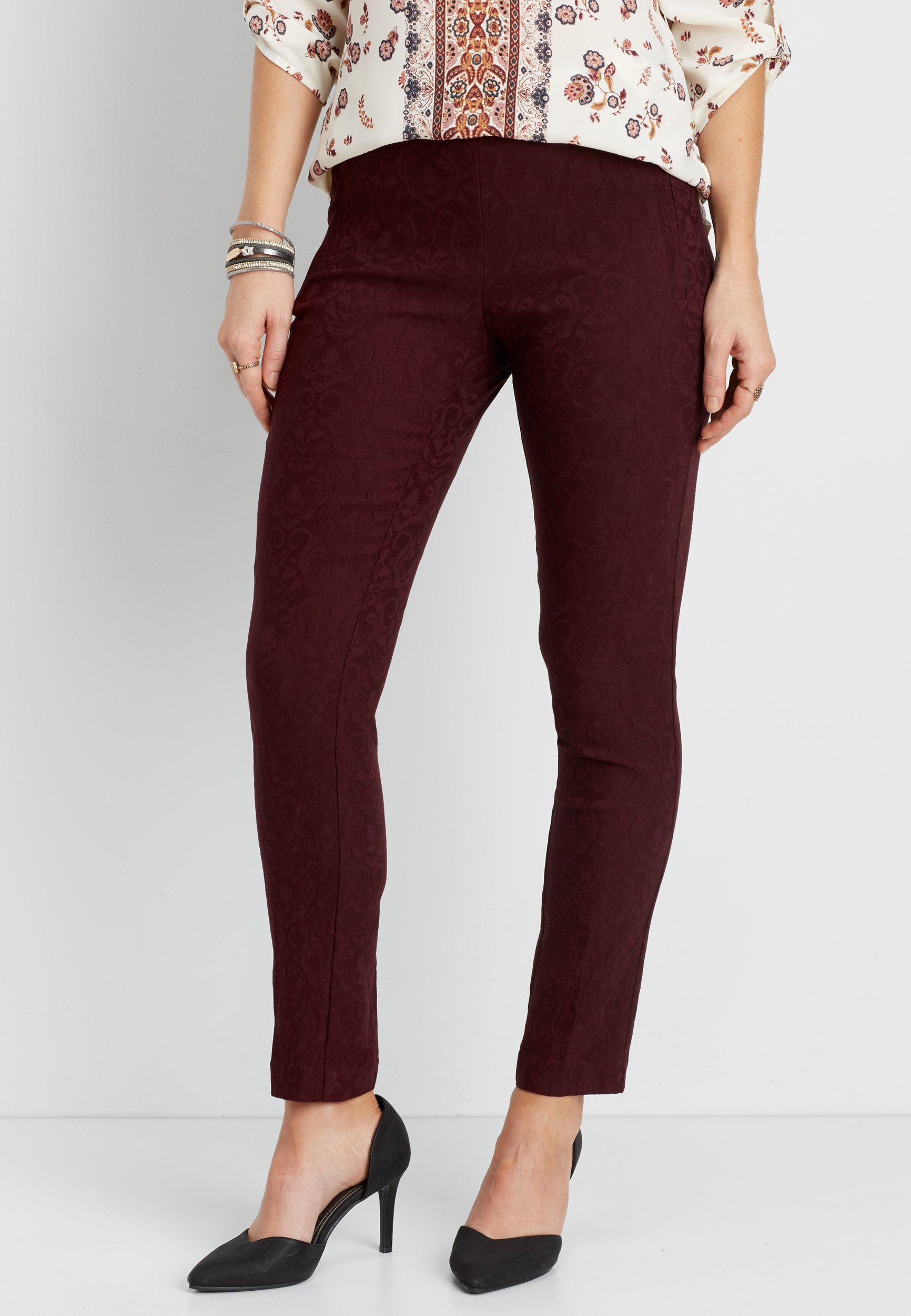 the pull on skinny ankle pant in patterned fabric | maurices