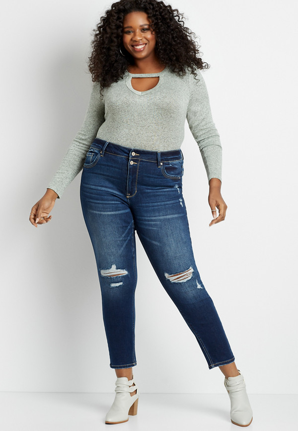 Plus Size KanCan™ High Rise Dark Destructed Skinny Jean | maurices