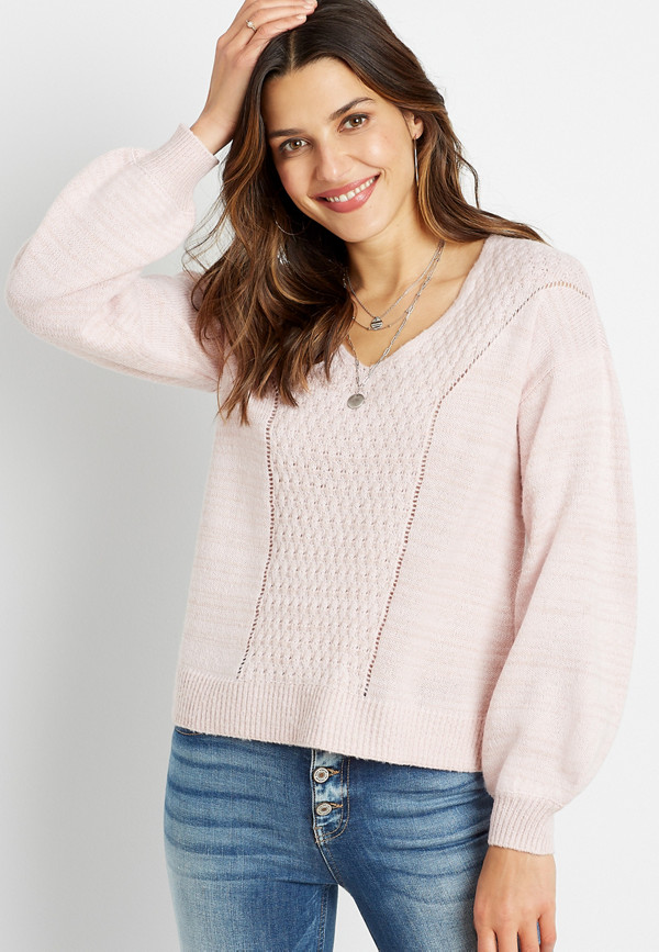 Solid Pointelle Front Pullover Sweater | maurices