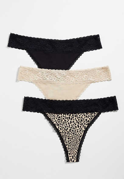 Plus Size 3 Pack Leopard Cotton Thong Panties