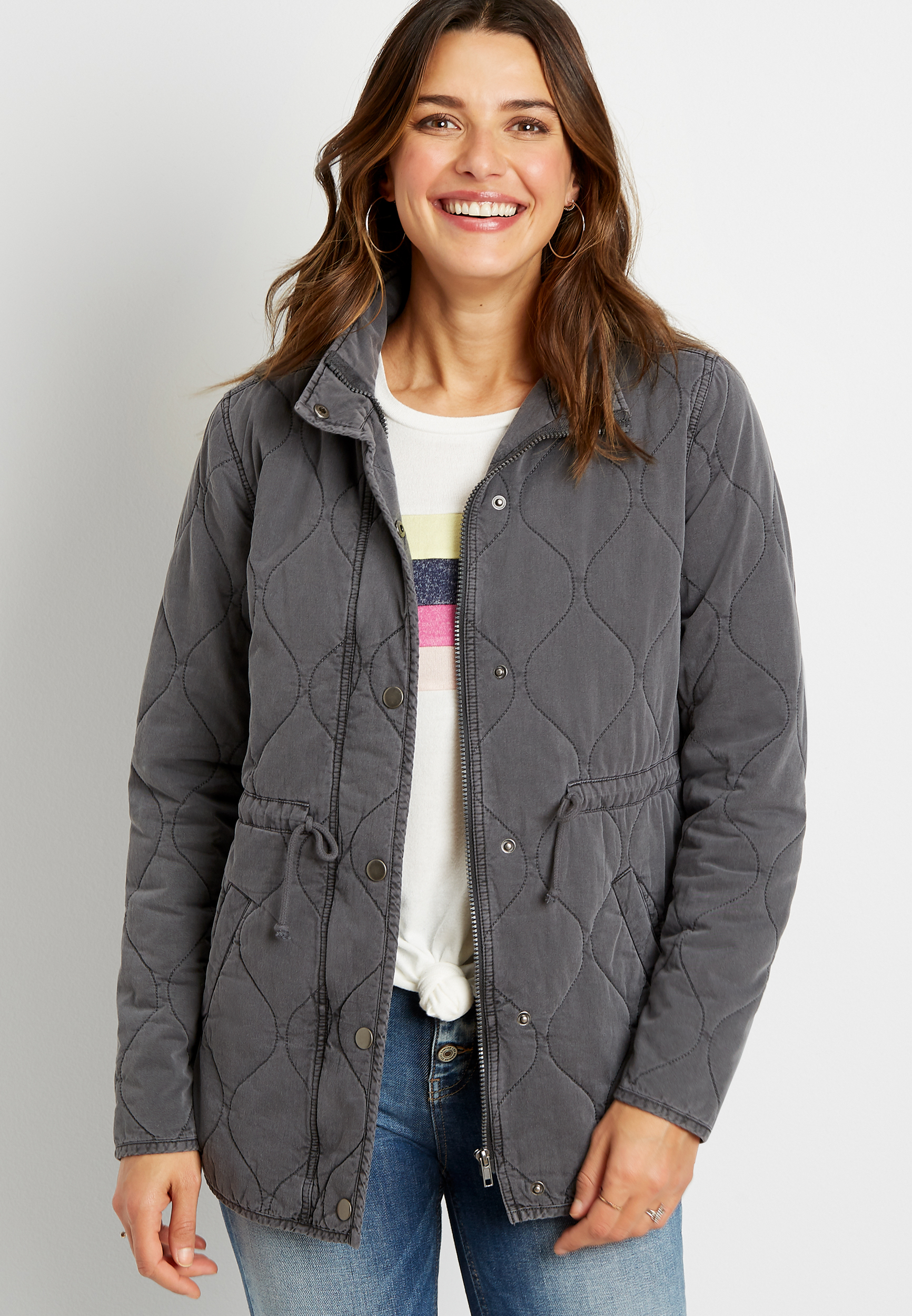 Quilted Cinched Waist Jacket maurices