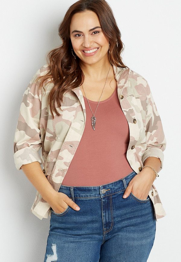 Plus Size Camo Quilted Yoke Utility Jacket | maurices