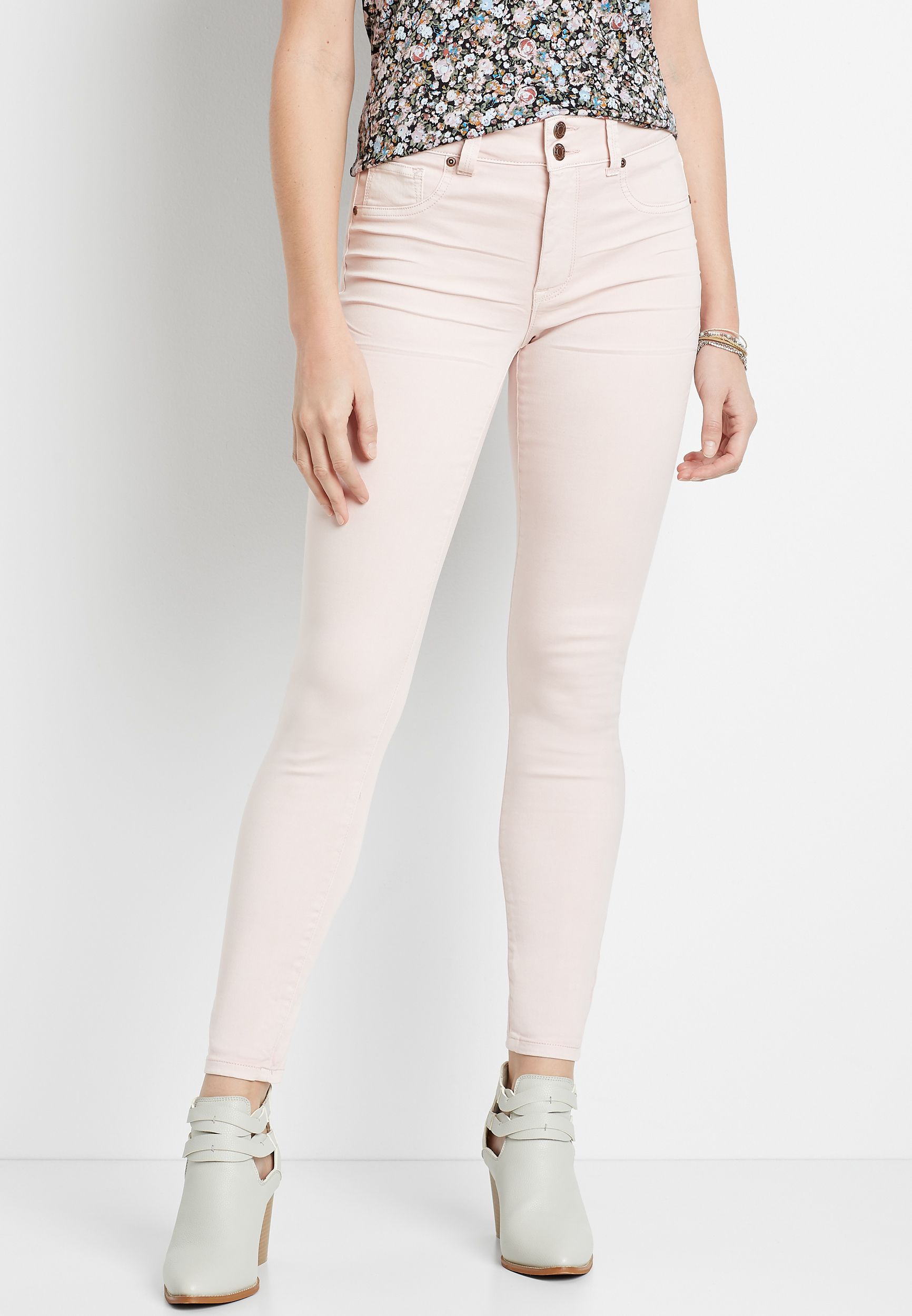High Rise Light Pink Double Button Jegging Made With REPREVE® | maurices