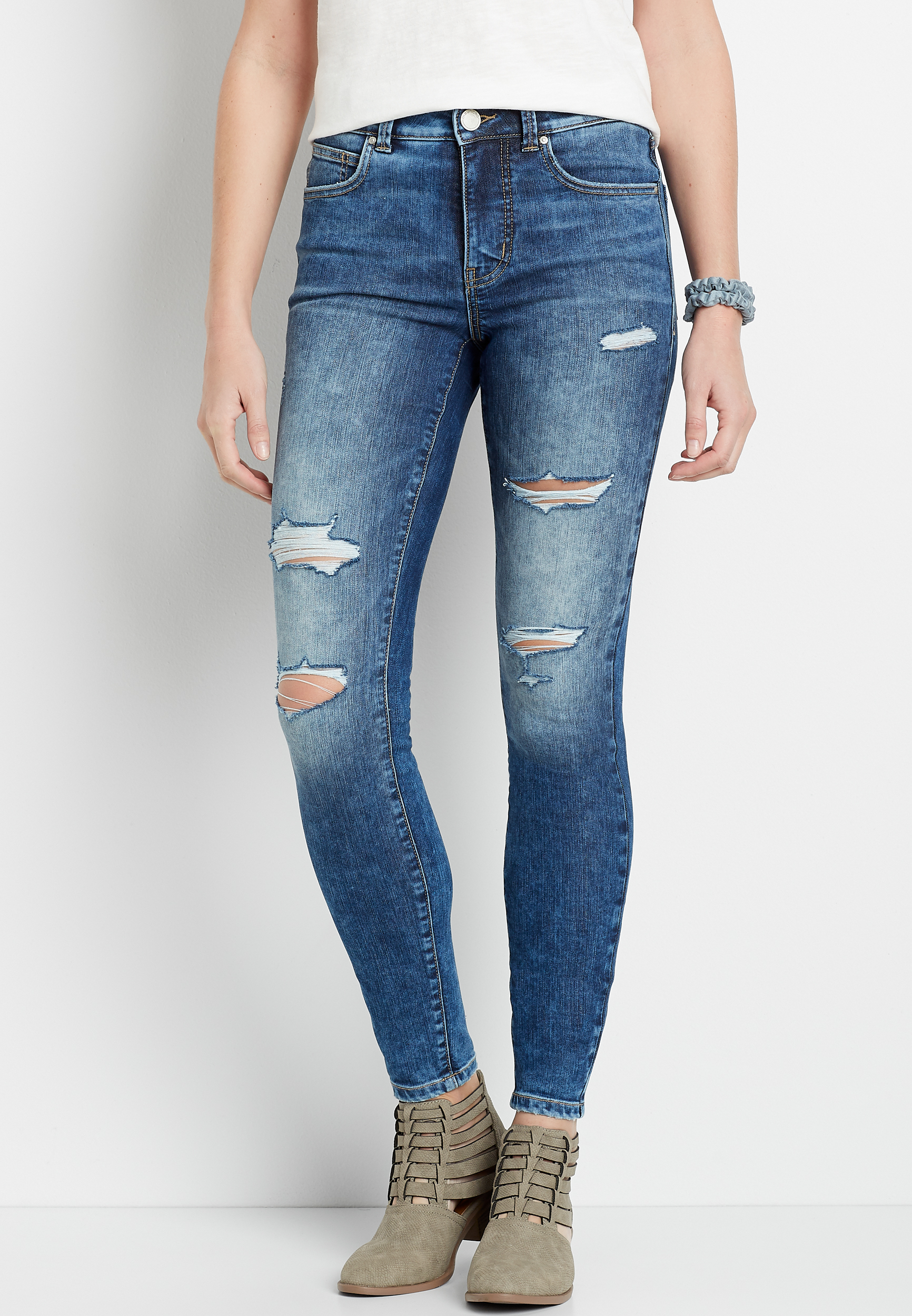 m jeans by maurices™ Everflex™ Super Skinny High Rise Stretch Ripped ...